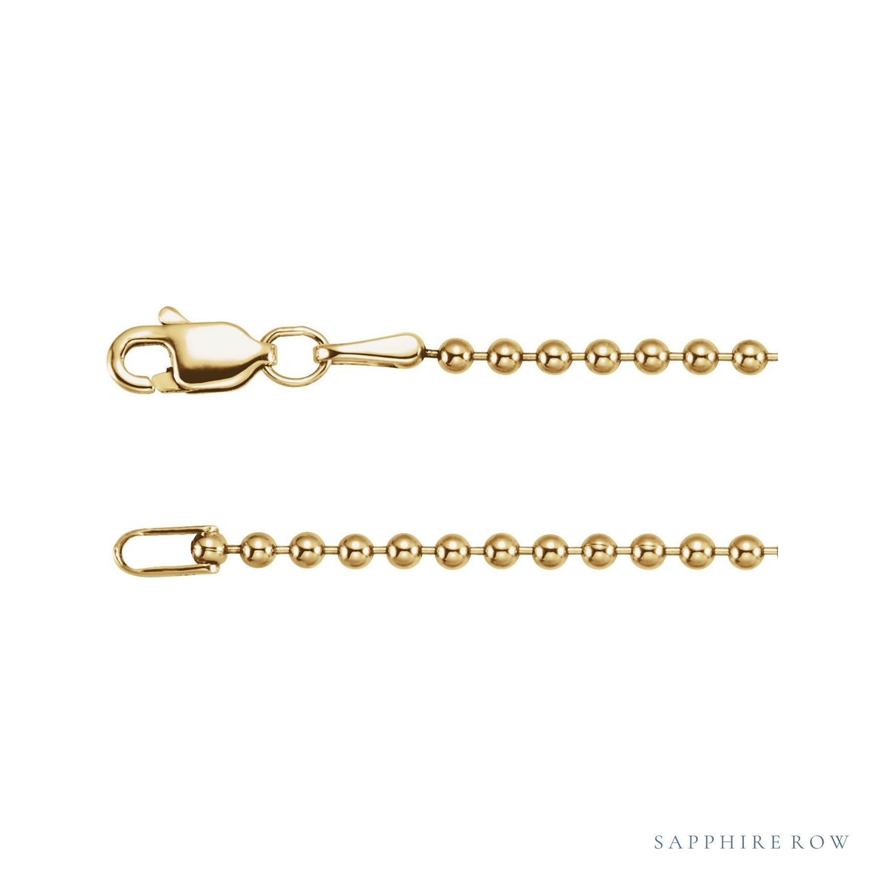 Sapphire Row Hollow Bead Chain Necklace - 1.8 mm, Yellow Gold
