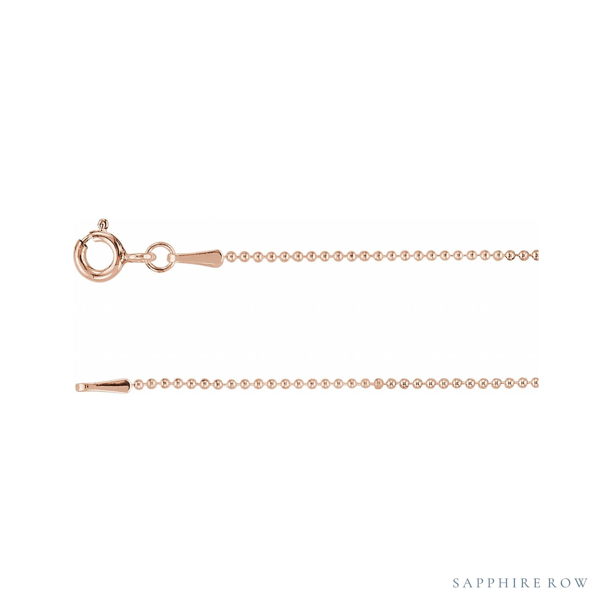 Sapphire Row Hollow Bead Chain Necklace - 1 mm, Rose Gold, 18"