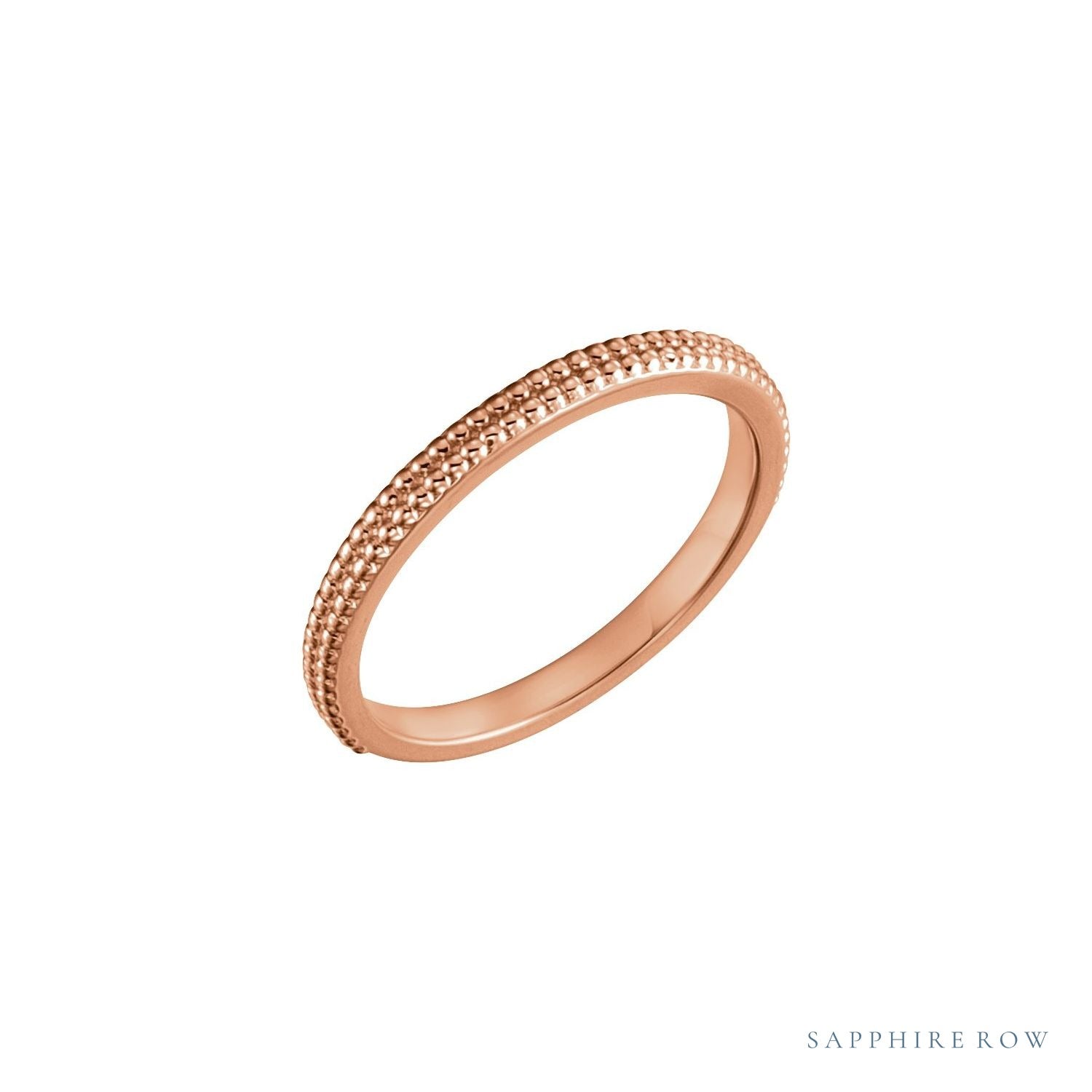 Sapphire Row Milgrain Stacking Ring - 14K Rose Gold