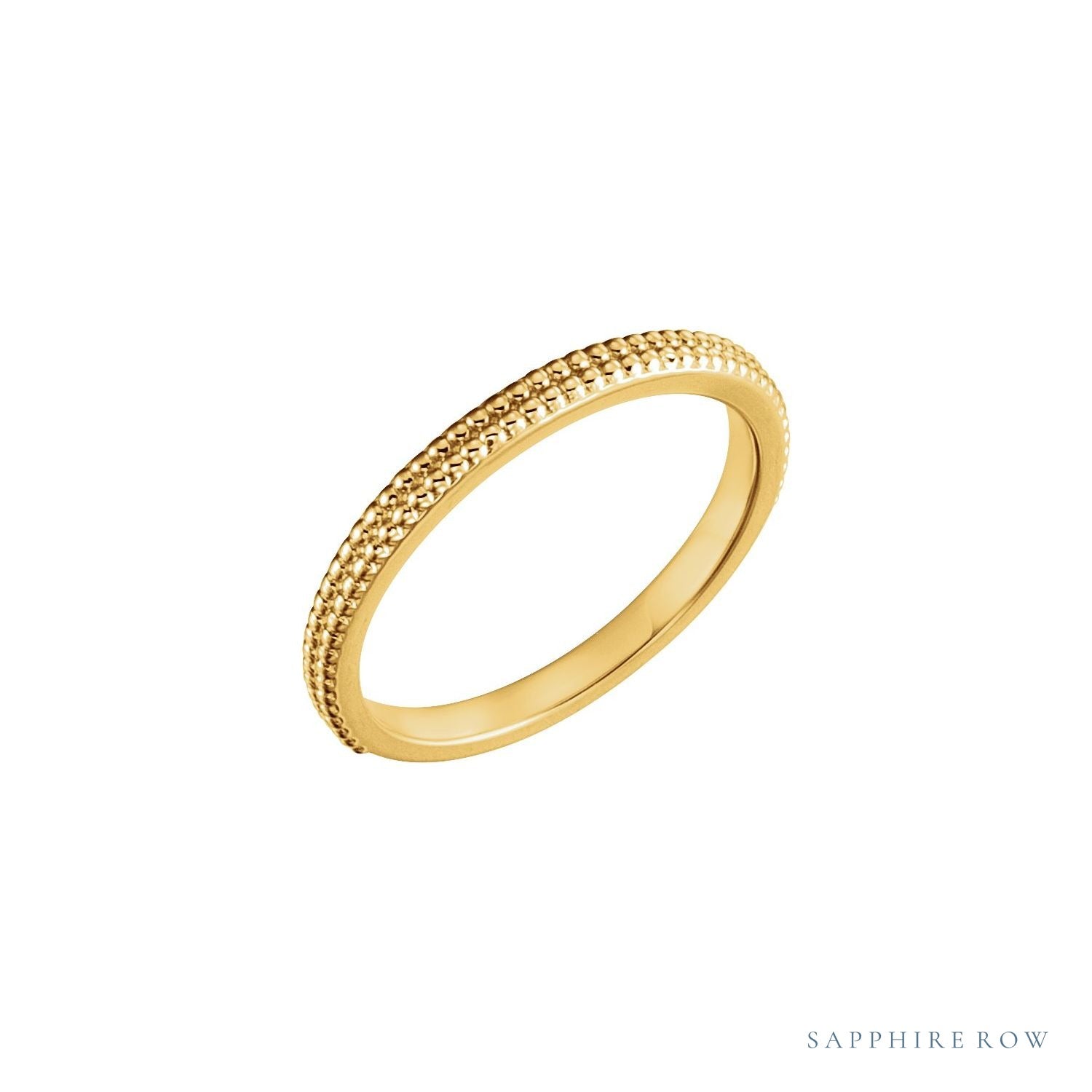 Sapphire Row Milgrain Stacking Ring - 14K Yellow Gold
