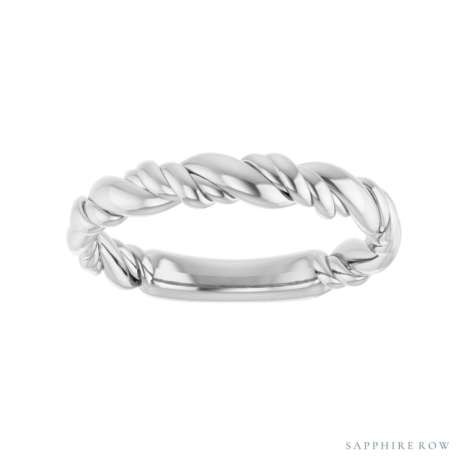 Sapphire Row Twisted Rope Stackable Ring - Platinum (view 3)