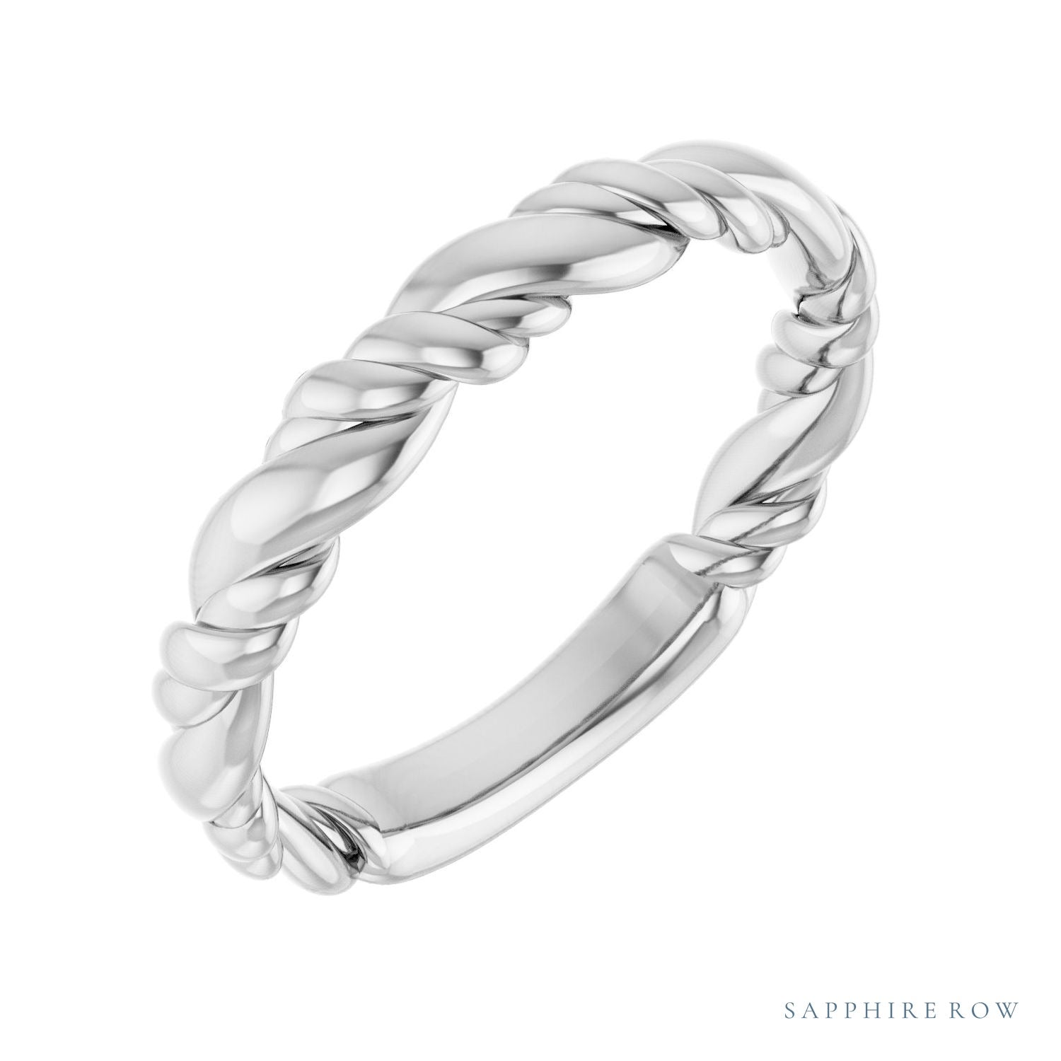 Sapphire Row Twisted Rope Stackable Ring - 14K White Gold