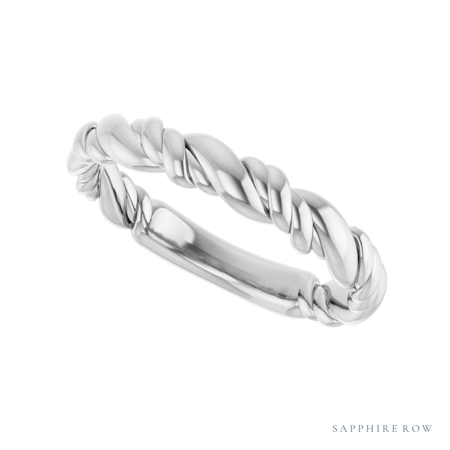 Sapphire Row Twisted Rope Stackable Ring - 14K White Gold (view 5)