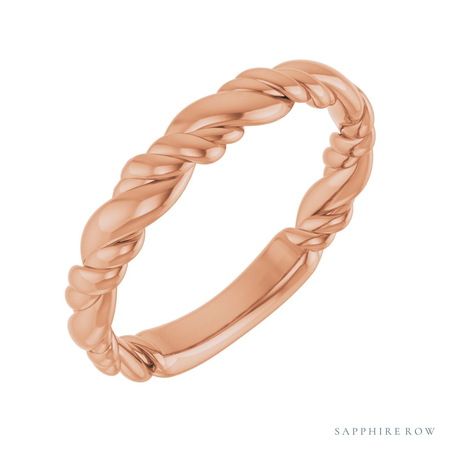 Sapphire Row Twisted Rope Stackable Ring - 14K Rose Gold