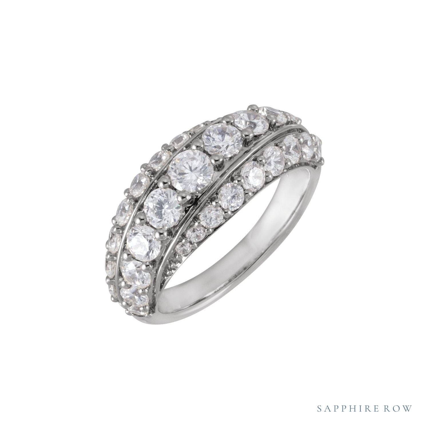 Sapphire Row Lab-Grown Diamond Pavé Dome Ring - 14K White Gold