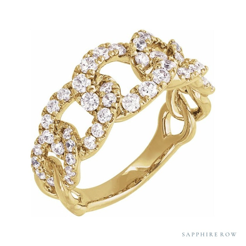 Sapphire Row Lab-Grown Diamond Pavé Chain Ring - 14K Yellow Gold