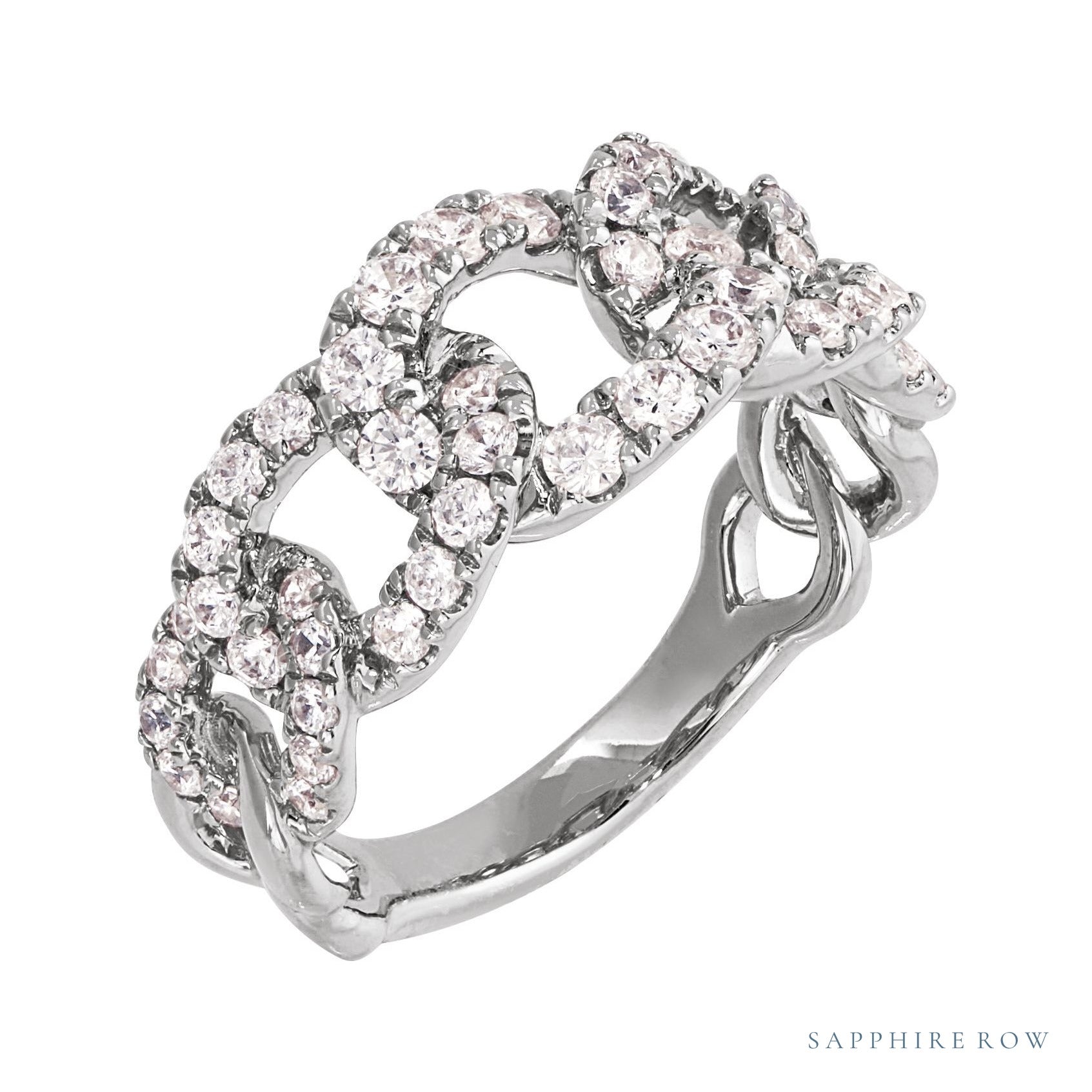 Sapphire Row Lab-Grown Diamond Pavé Chain Ring - 14K White Gold