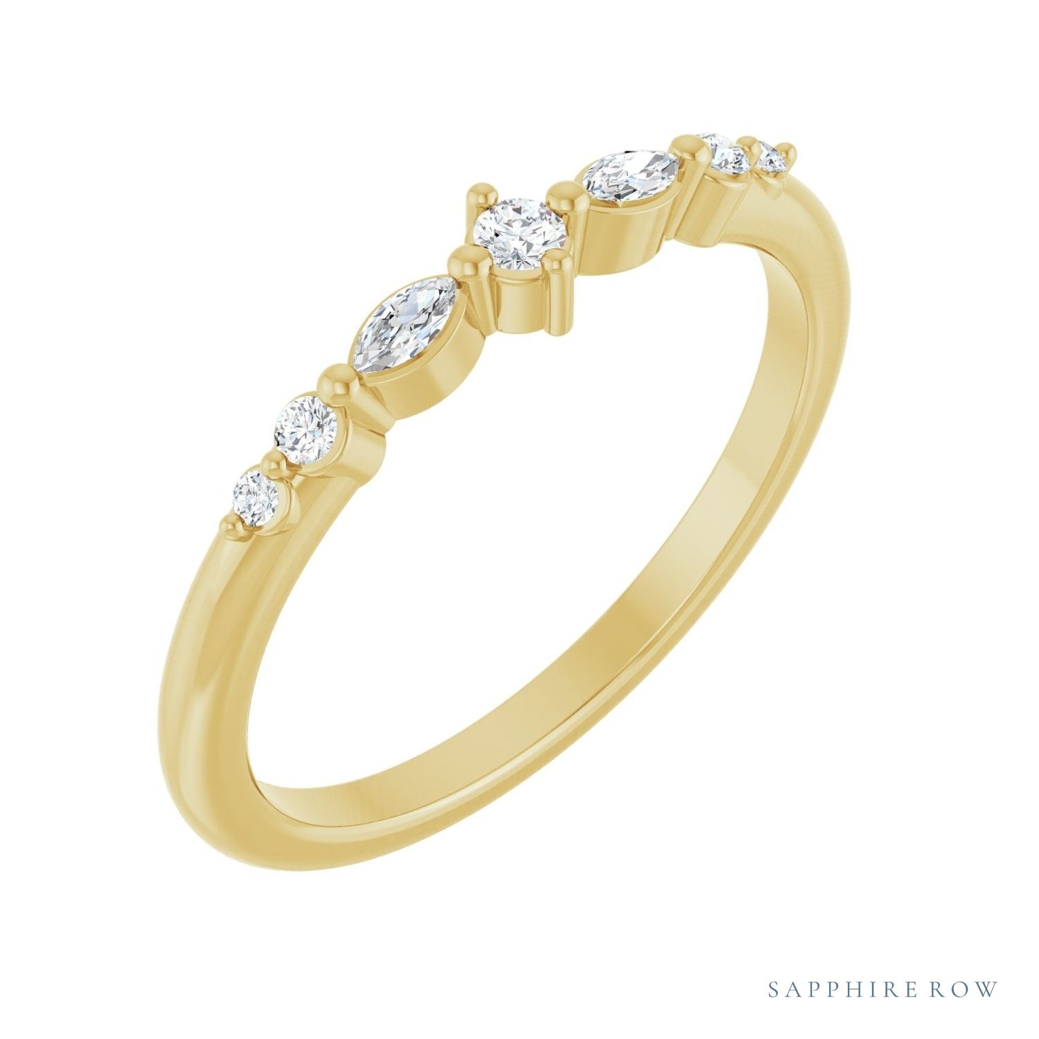 Sapphire Row Natural Diamond Mixed-Cut Stackable Ring - 14K Yellow Gold