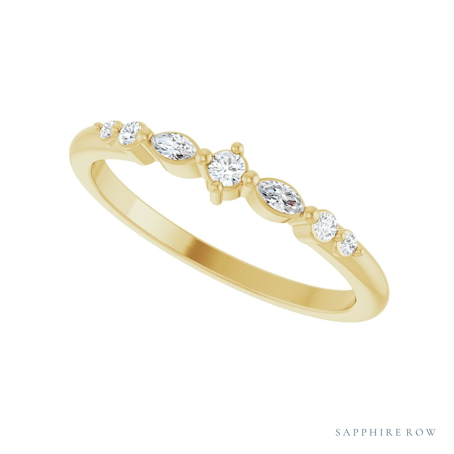 Sapphire Row Natural Diamond Mixed-Cut Stackable Ring - 14K Yellow Gold (view 5)