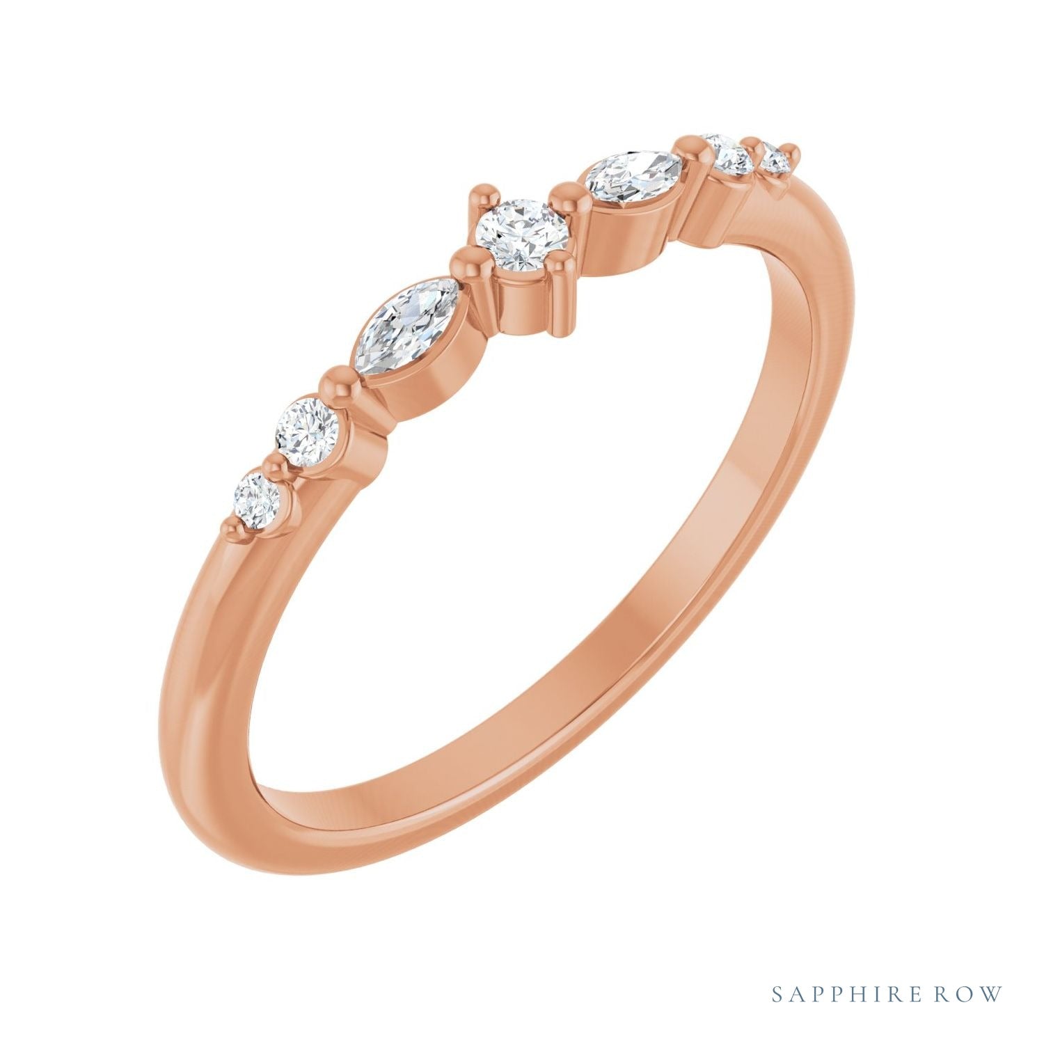 Sapphire Row Natural Diamond Mixed-Cut Stackable Ring - 14K Rose Gold