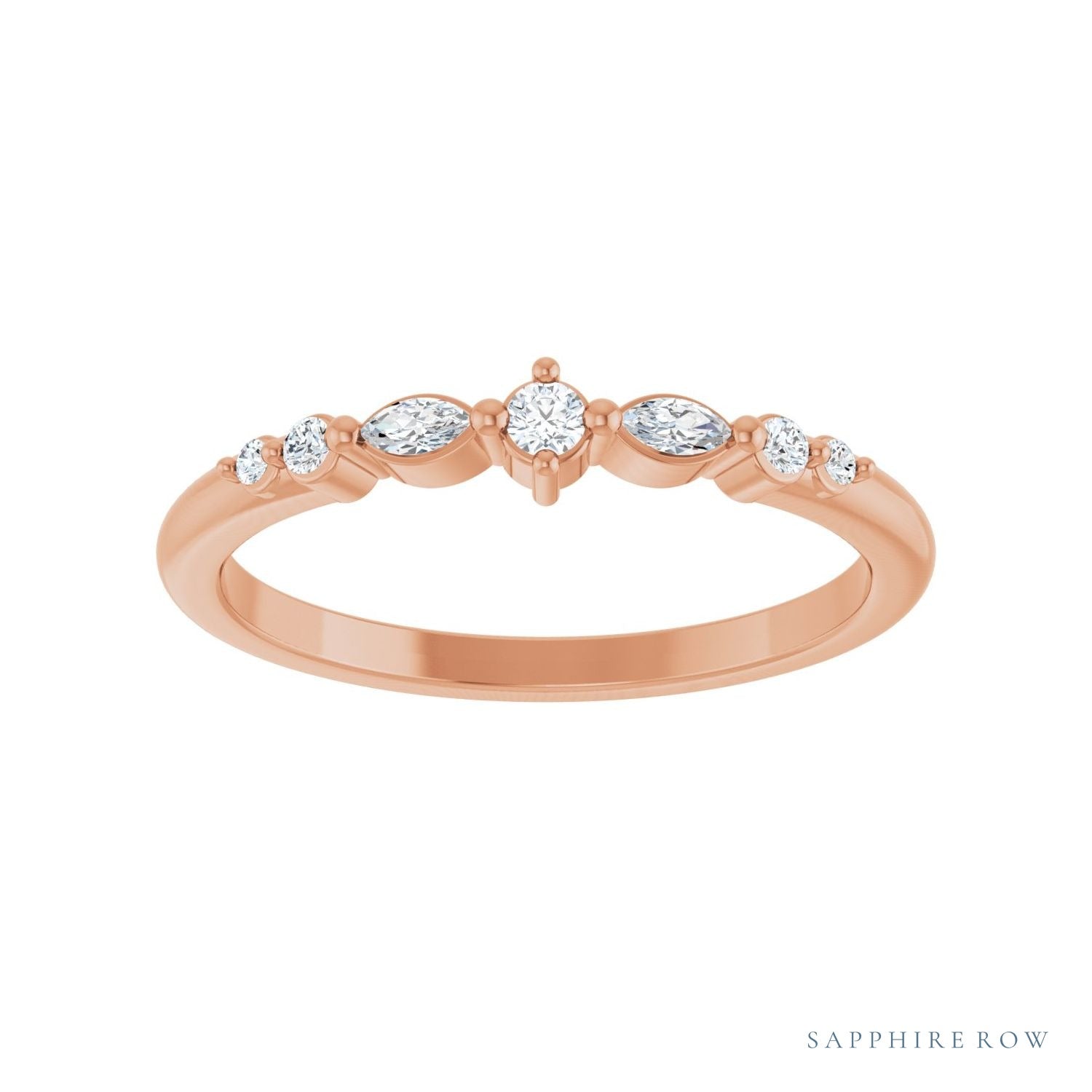Sapphire Row Natural Diamond Mixed-Cut Stackable Ring - 14K Rose Gold (view 3)