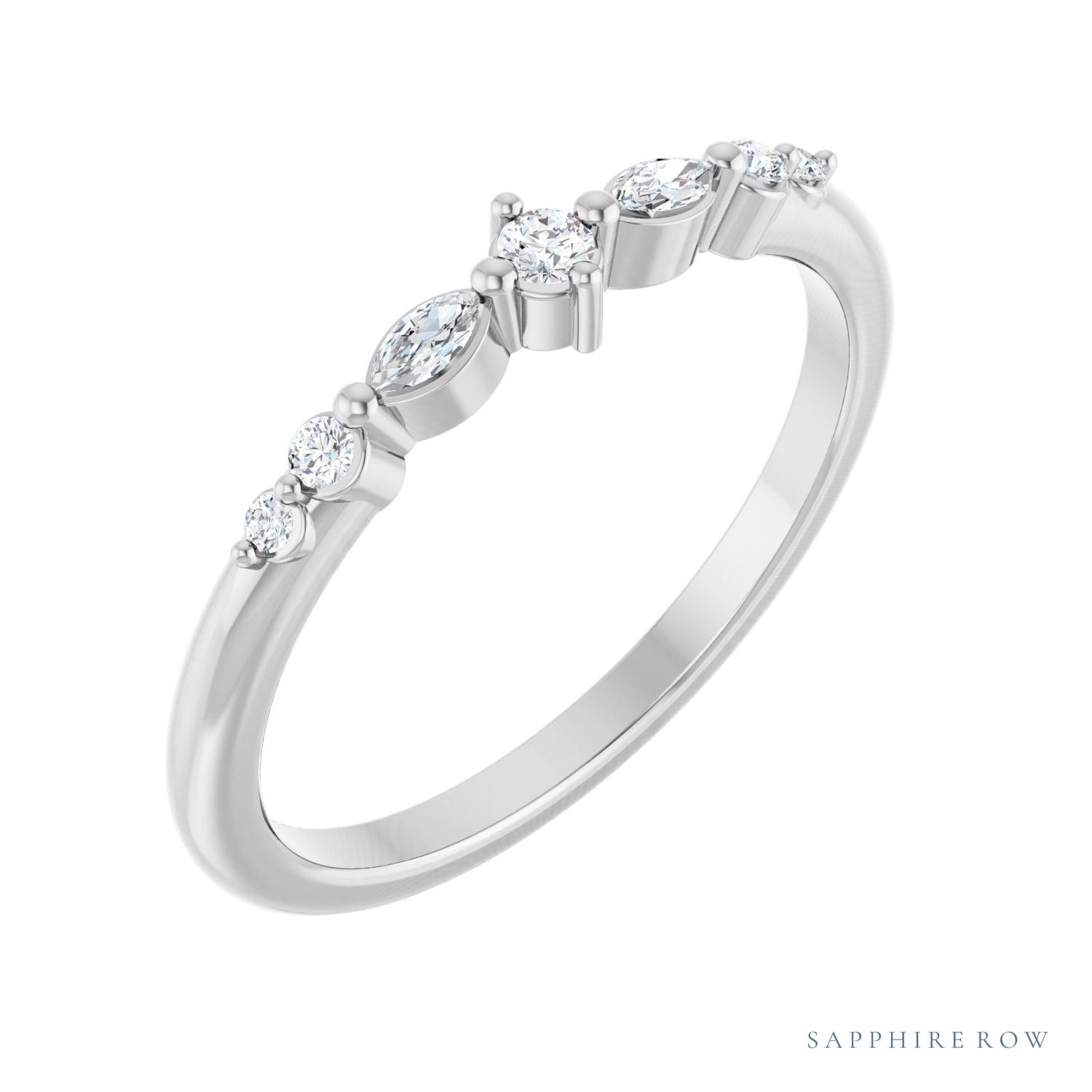 Sapphire Row Natural Diamond Mixed-Cut Stackable Ring - Platinum