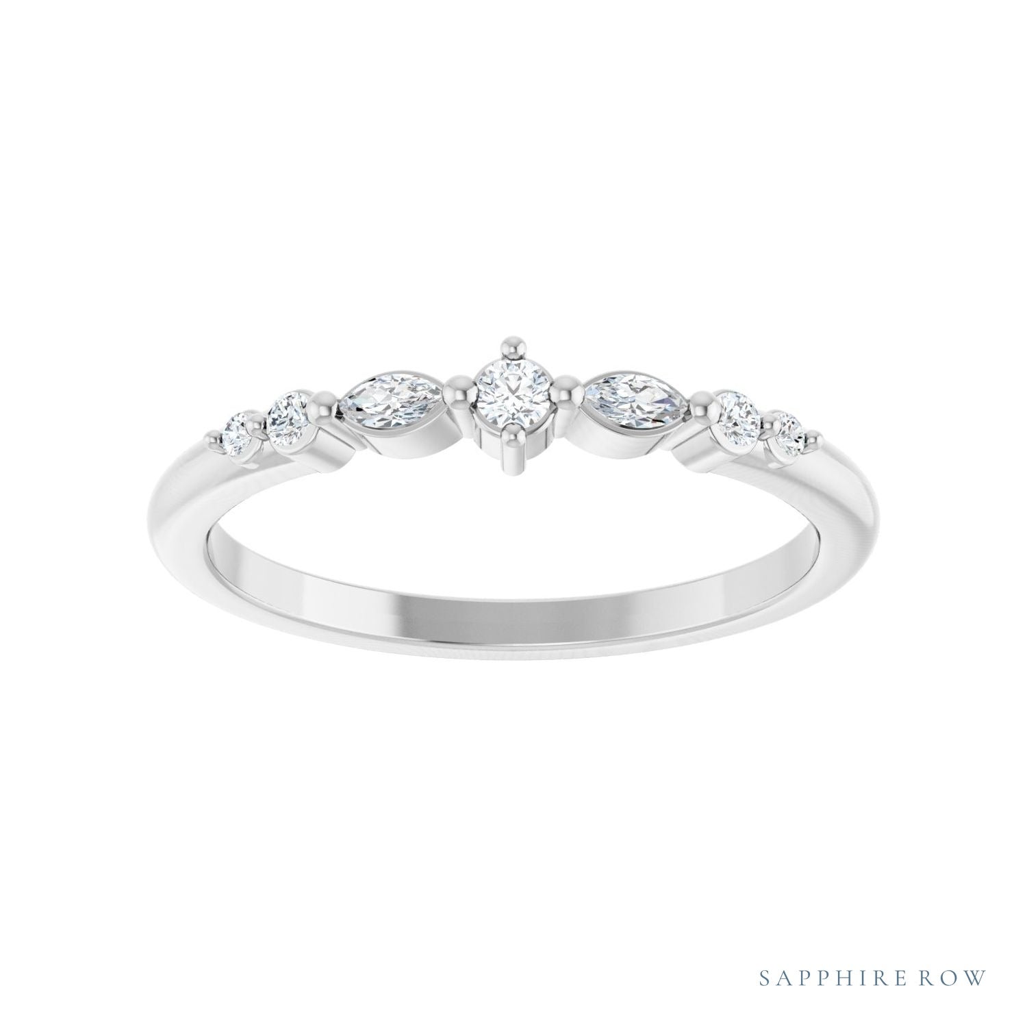 Sapphire Row Natural Diamond Mixed-Cut Stackable Ring - Platinum (view 3)