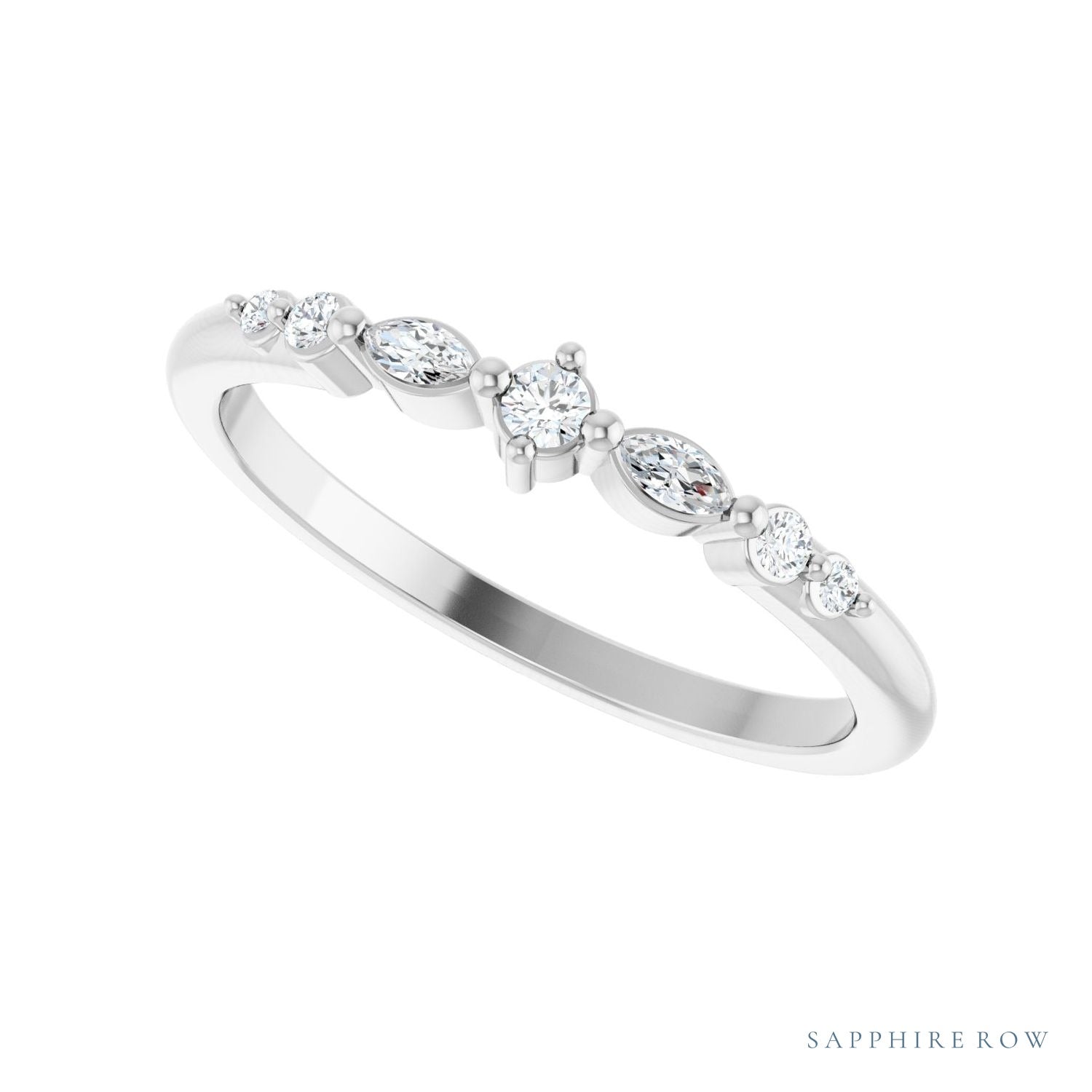 Sapphire Row Natural Diamond Mixed-Cut Stackable Ring - Platinum (view 5)