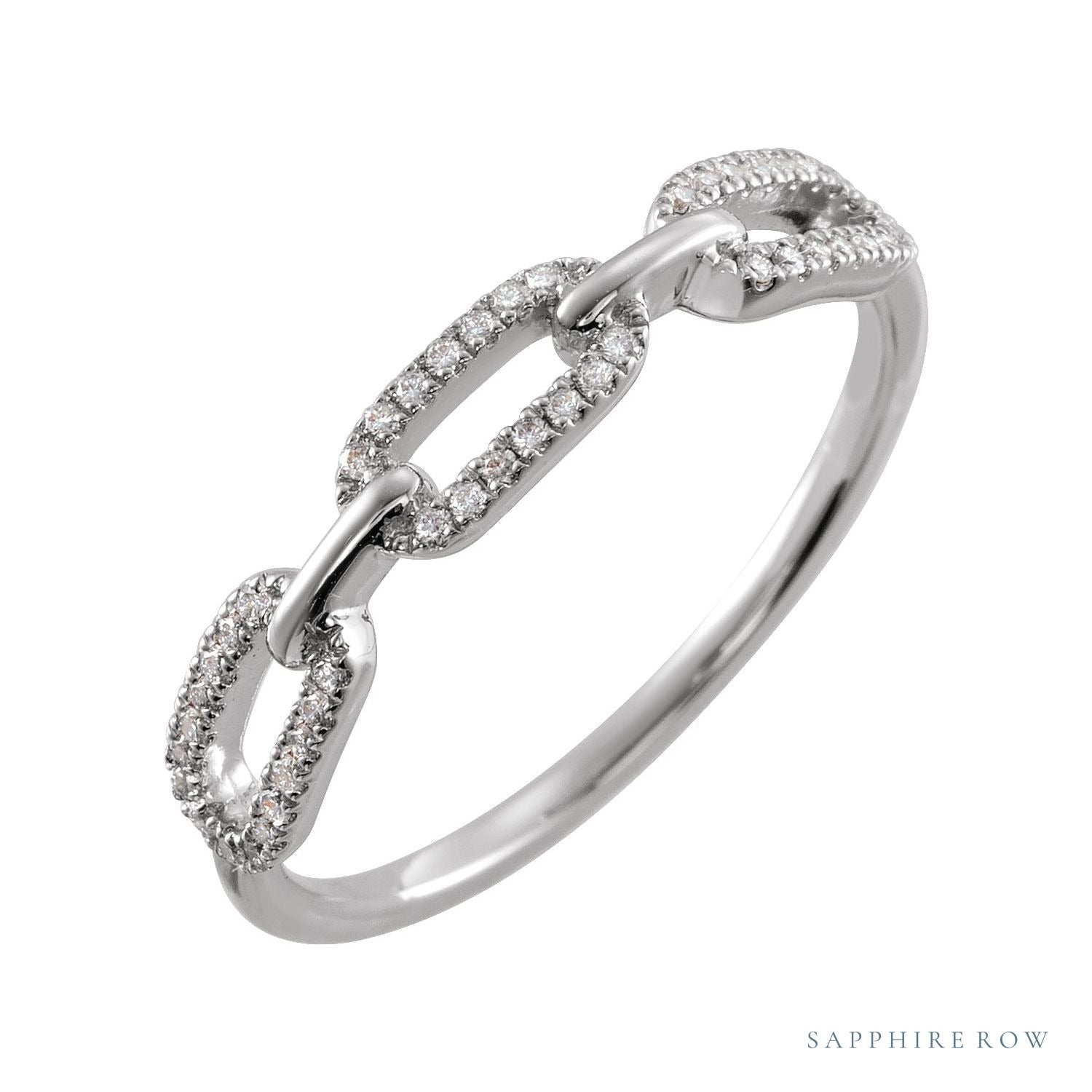 Sapphire Row Natural Diamond Pavé Chain Link Ring - 14K White Gold
