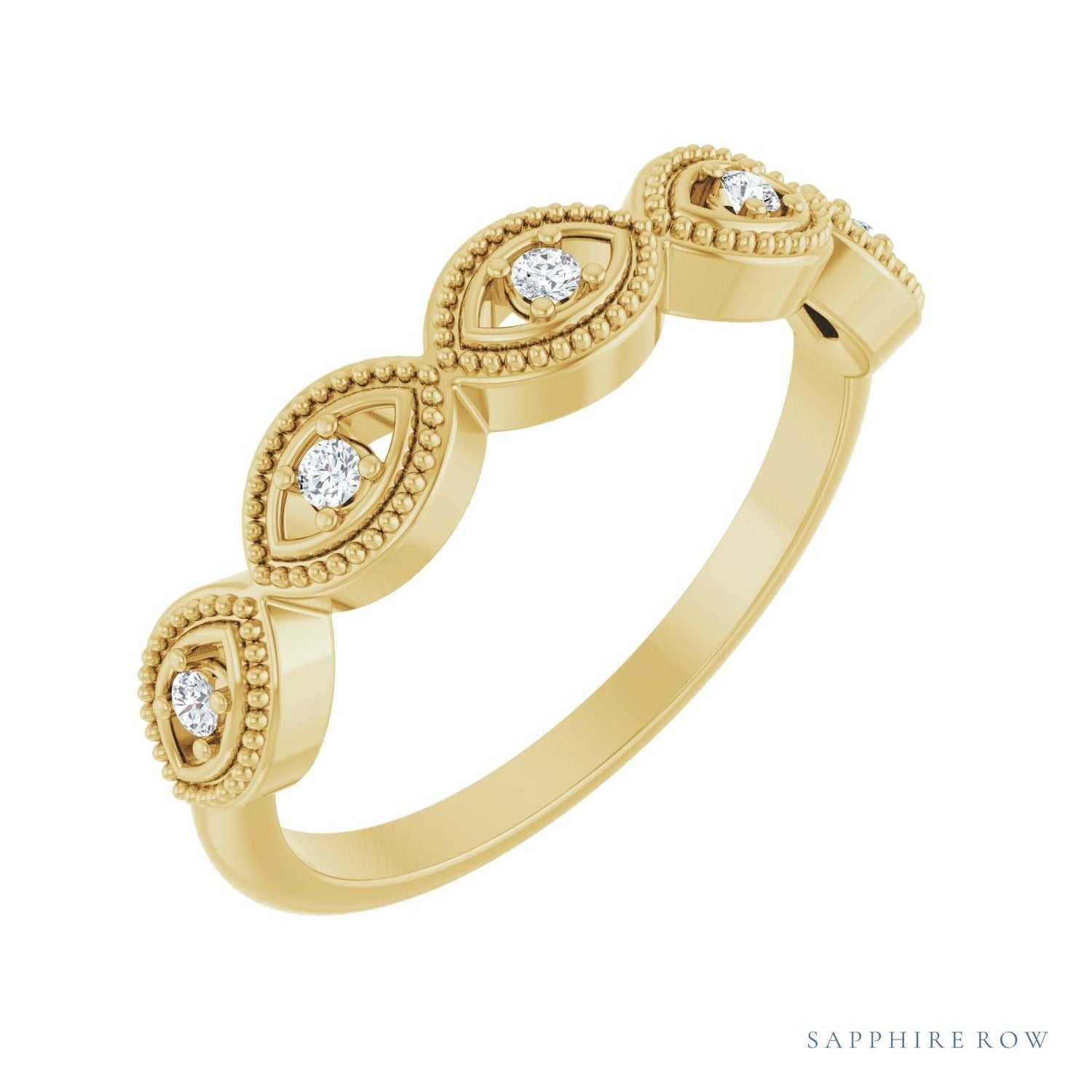 Sapphire Row Natural Diamond Evil Eye Stackable Ring - 14K Yellow Gold