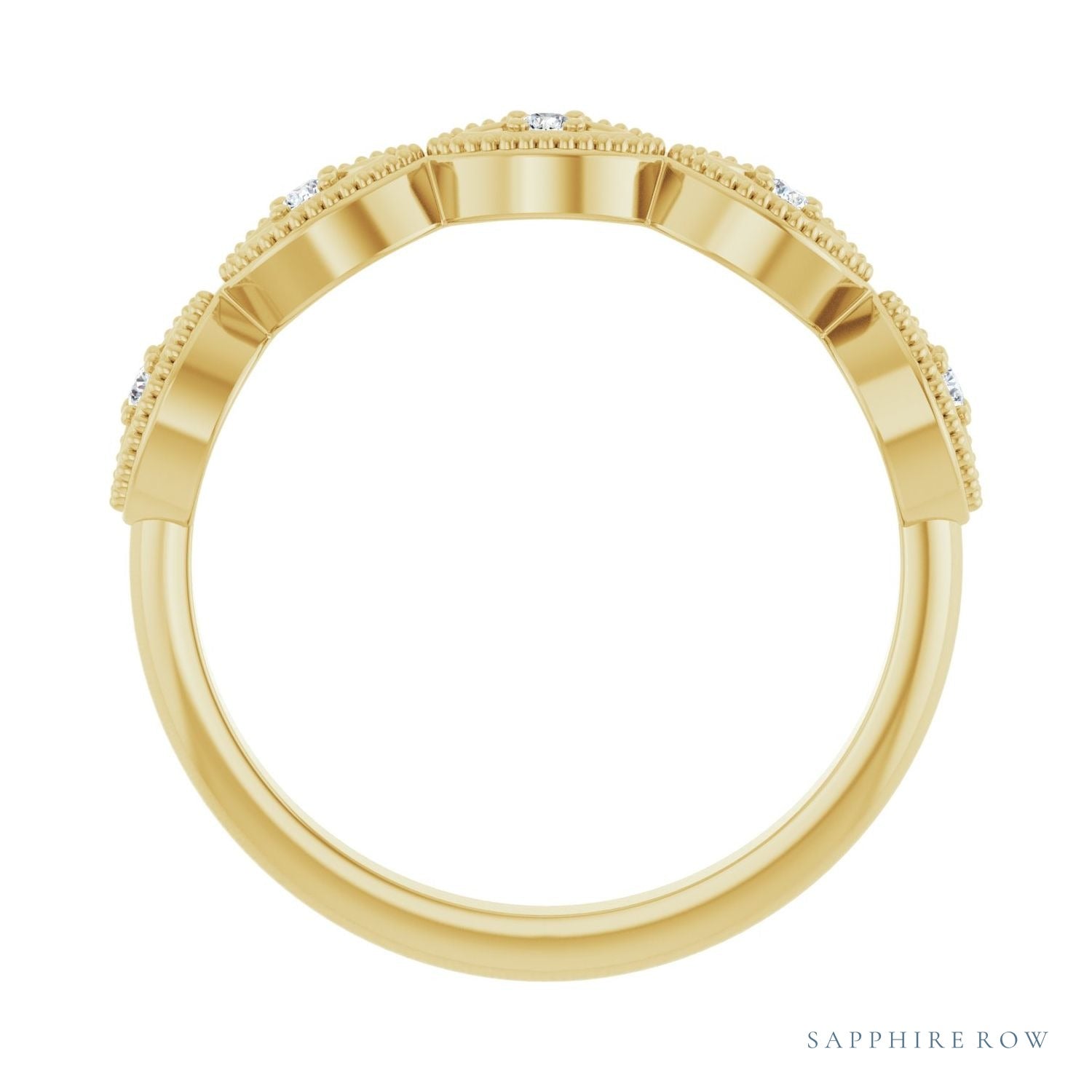 Sapphire Row Natural Diamond Evil Eye Stackable Ring - 14K Yellow Gold (view 2)