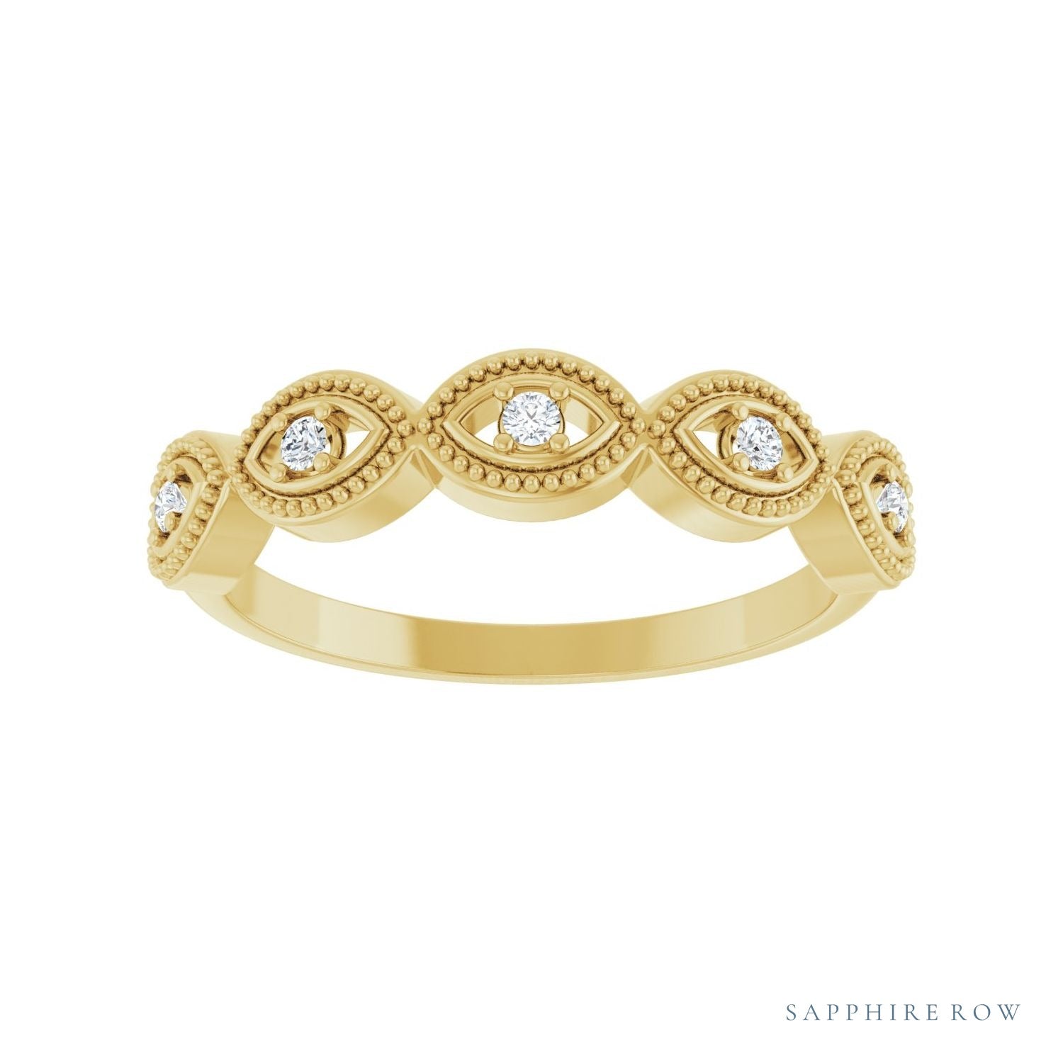 Sapphire Row Natural Diamond Evil Eye Stackable Ring - 14K Yellow Gold (view 3)