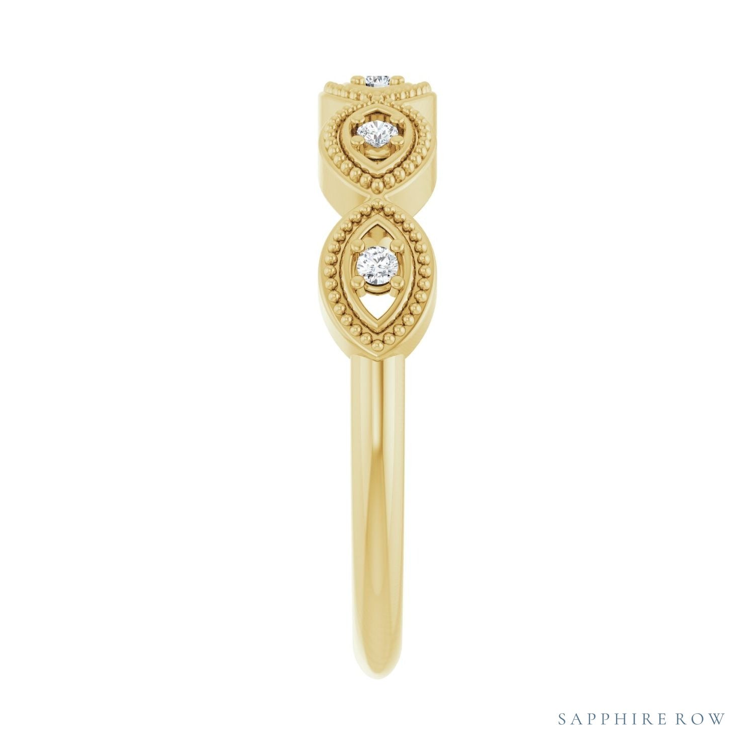 Sapphire Row Natural Diamond Evil Eye Stackable Ring - 14K Yellow Gold (view 4)