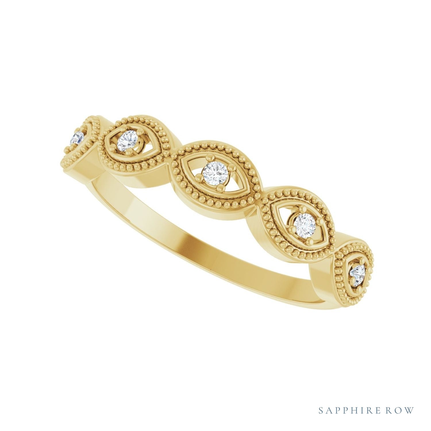 Sapphire Row Natural Diamond Evil Eye Stackable Ring - 14K Yellow Gold (view 5)