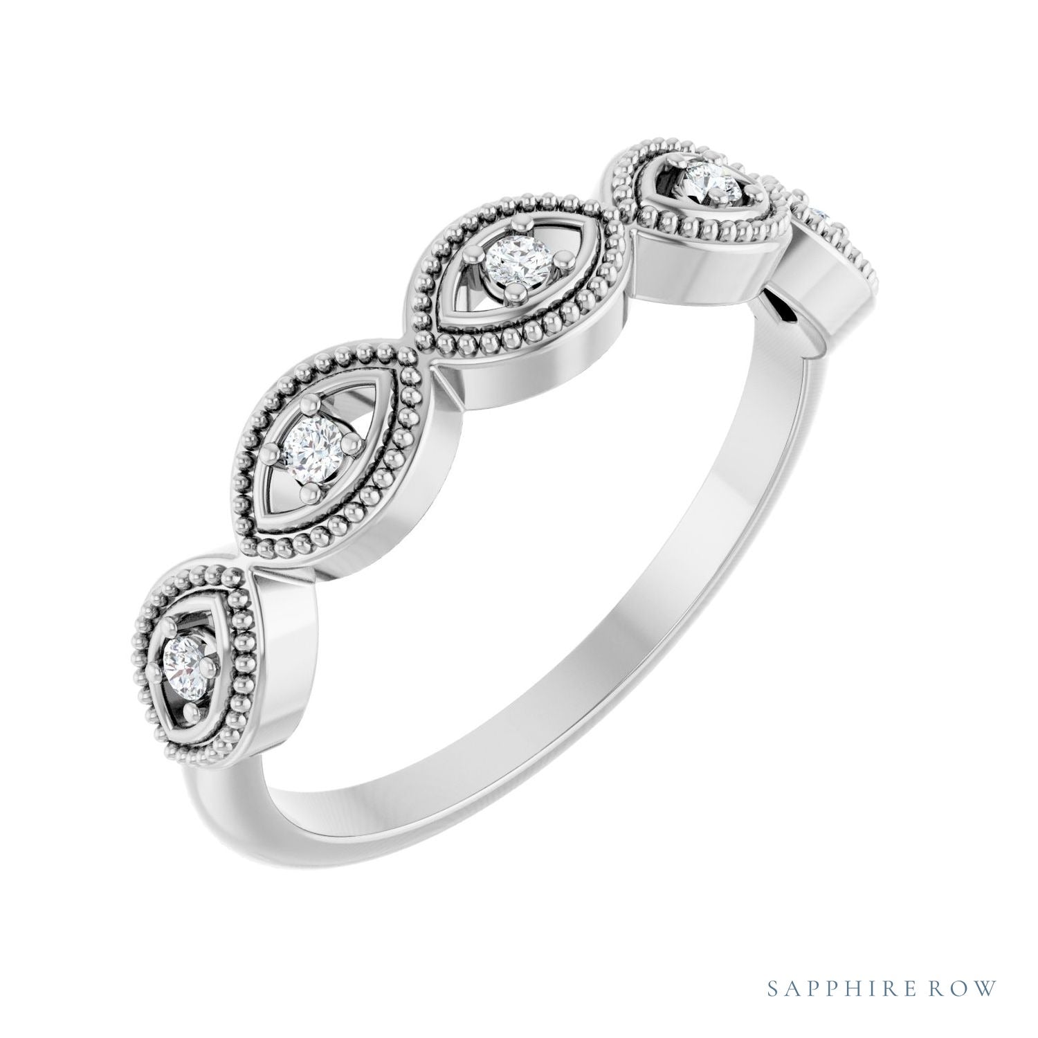 Sapphire Row Natural Diamond Evil Eye Stackable Ring - Platinum