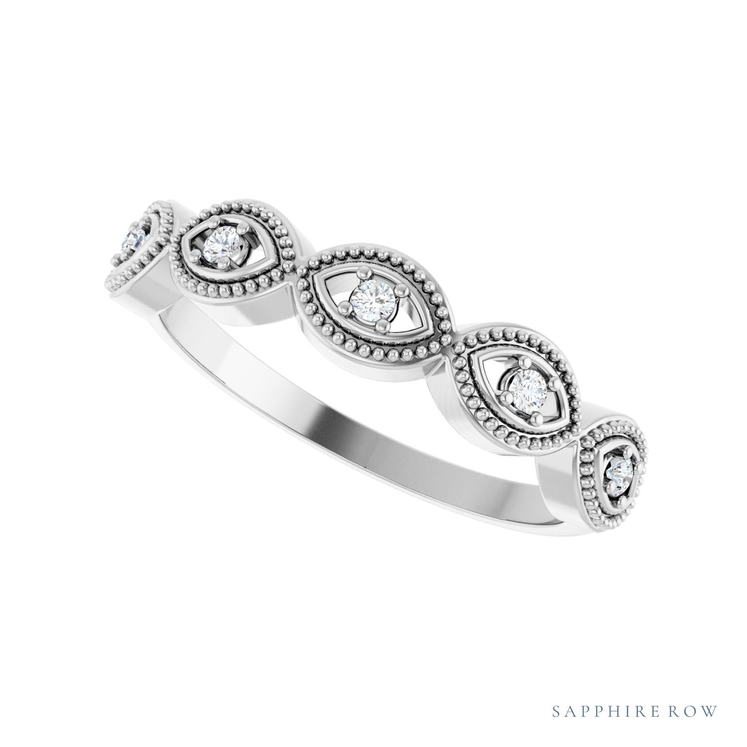 Sapphire Row Natural Diamond Evil Eye Stackable Ring - Platinum (view 5)