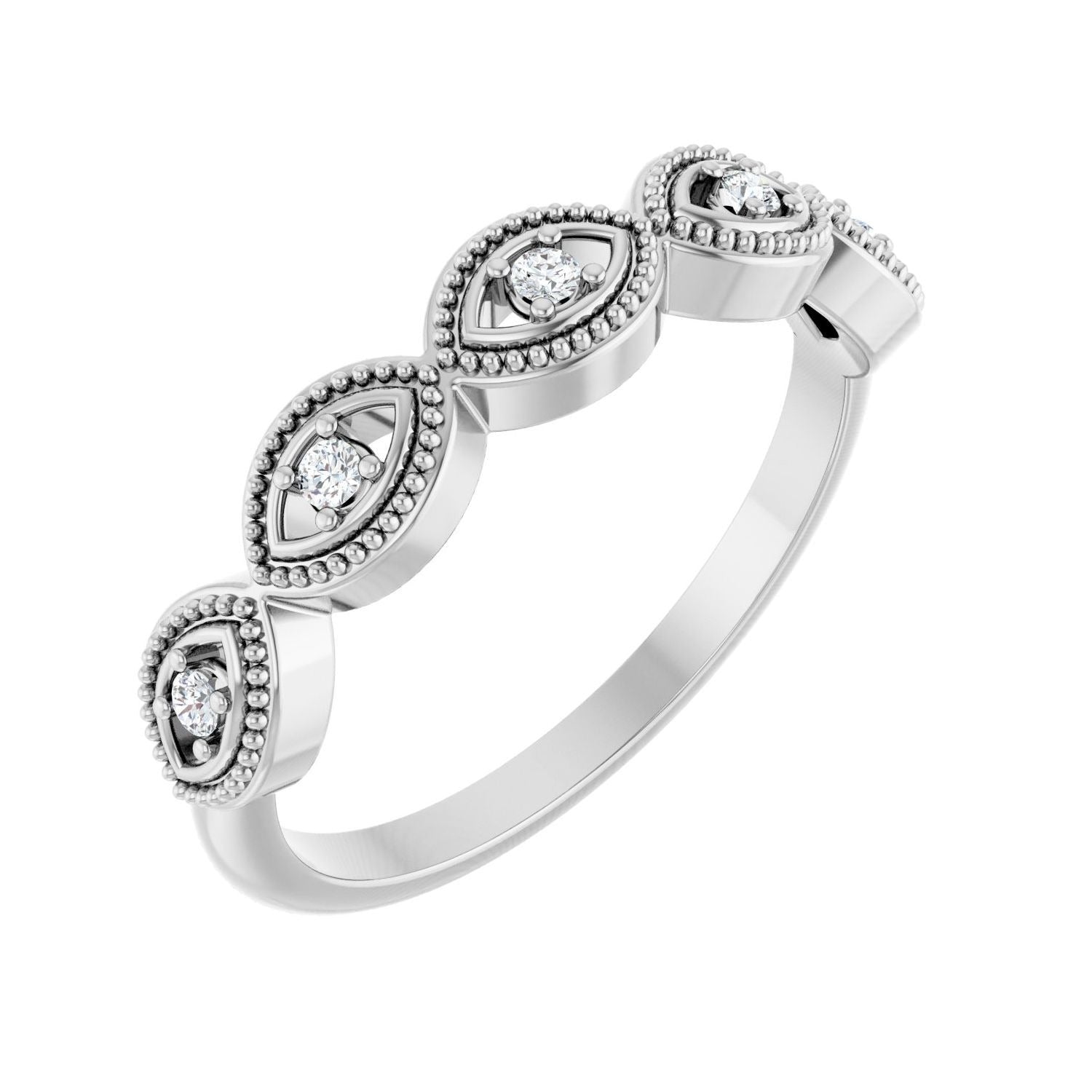 Sapphire Row Natural Diamond Evil Eye Stackable Ring - 14K White Gold