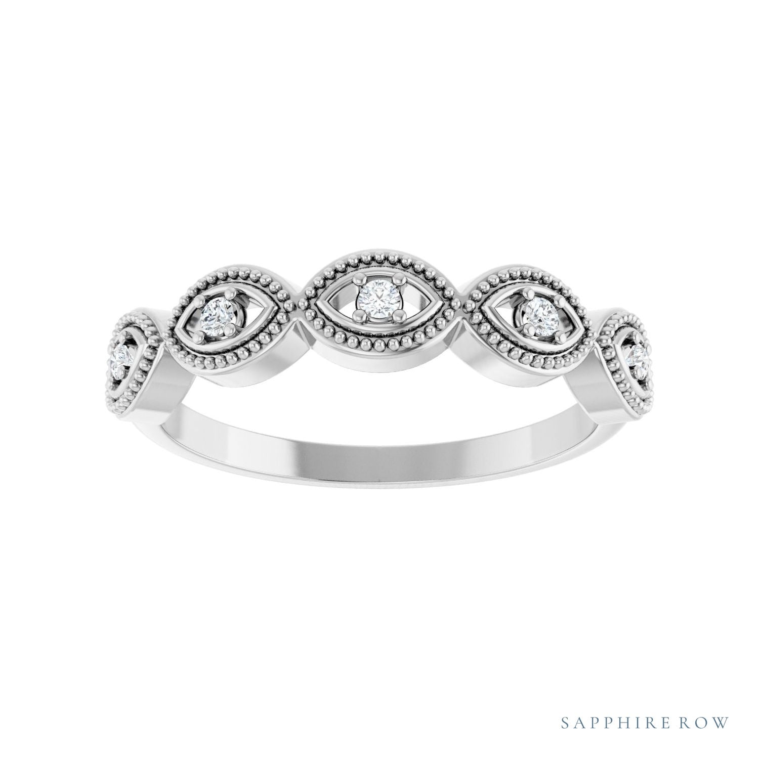 Sapphire Row Natural Diamond Evil Eye Stackable Ring - 14K White Gold (view 3)