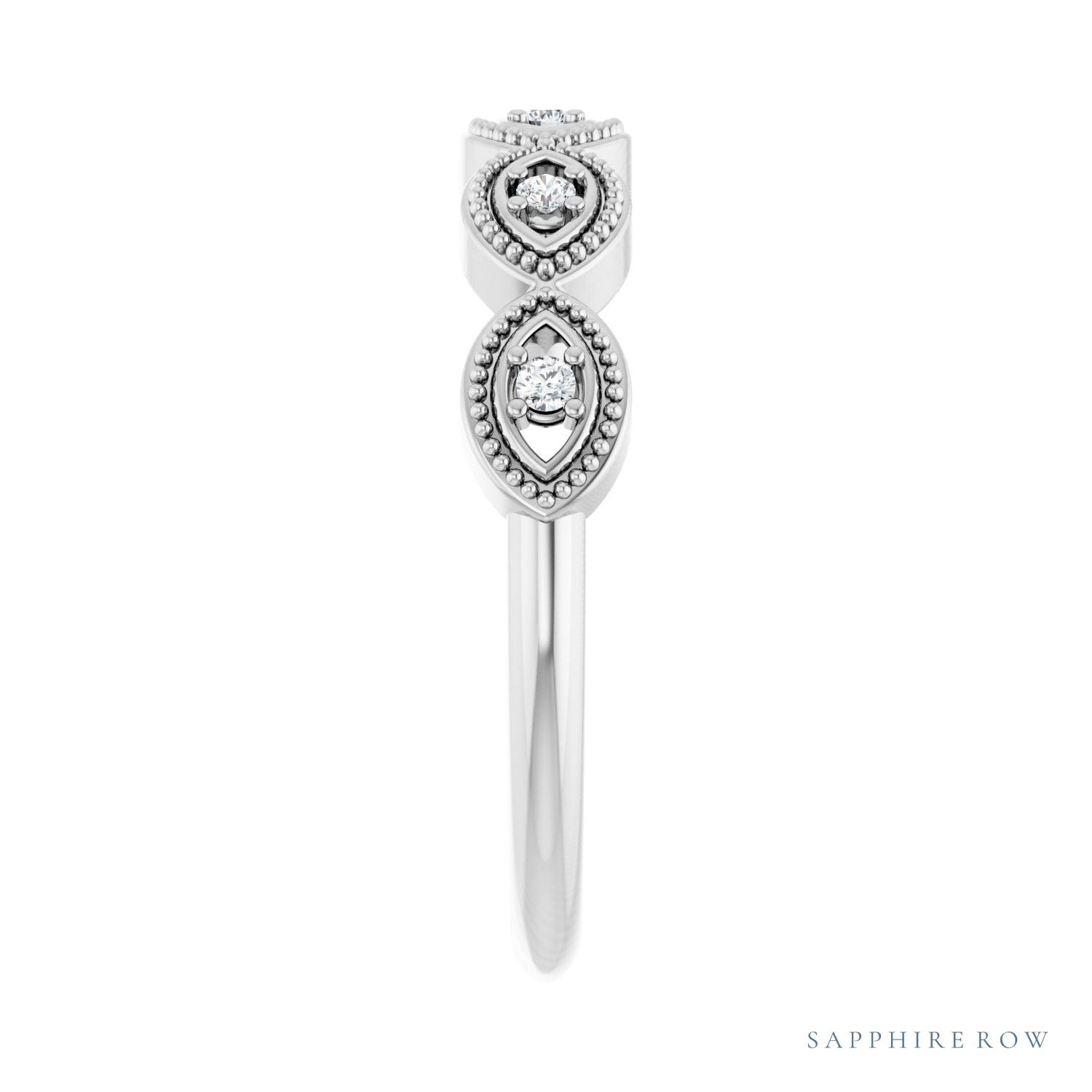 Sapphire Row Natural Diamond Evil Eye Stackable Ring - 14K White Gold (view 4)