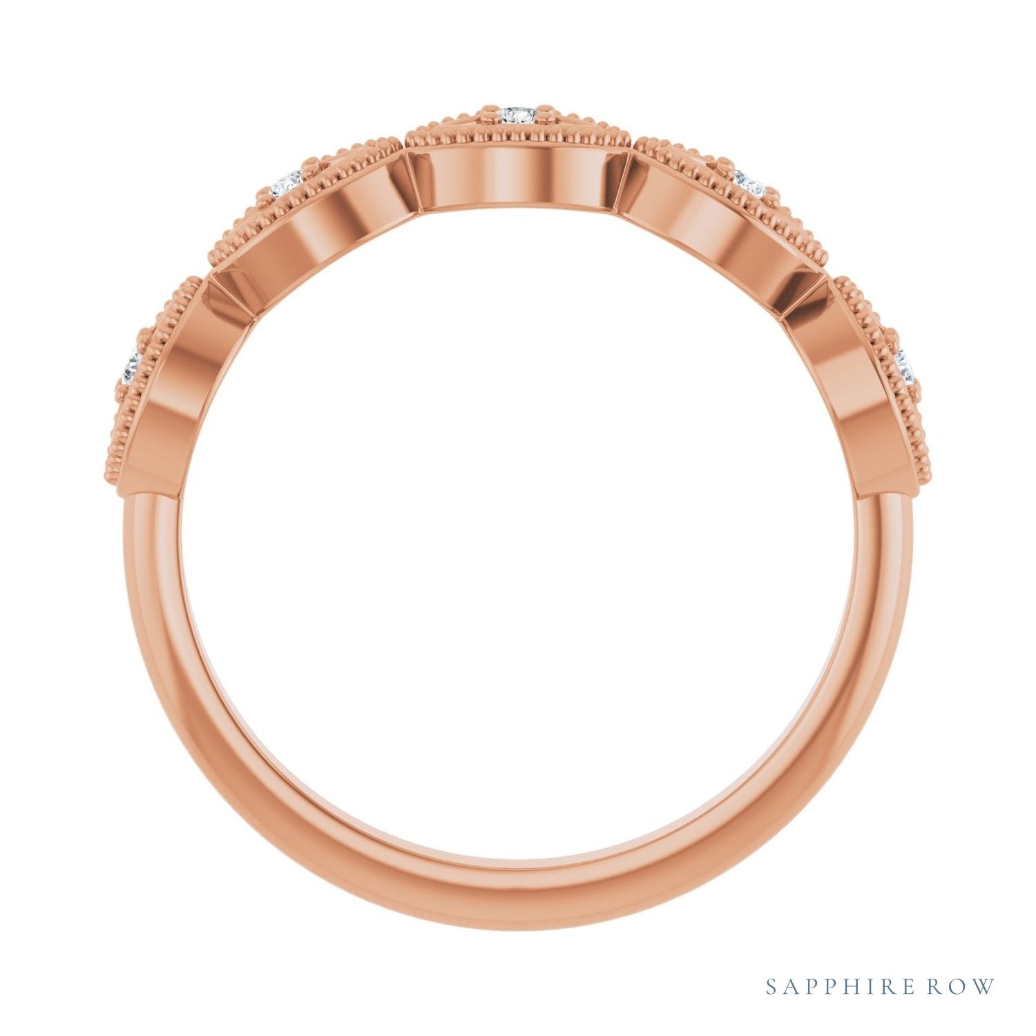 Sapphire Row Natural Diamond Evil Eye Stackable Ring - 14K Rose Gold (view 2)