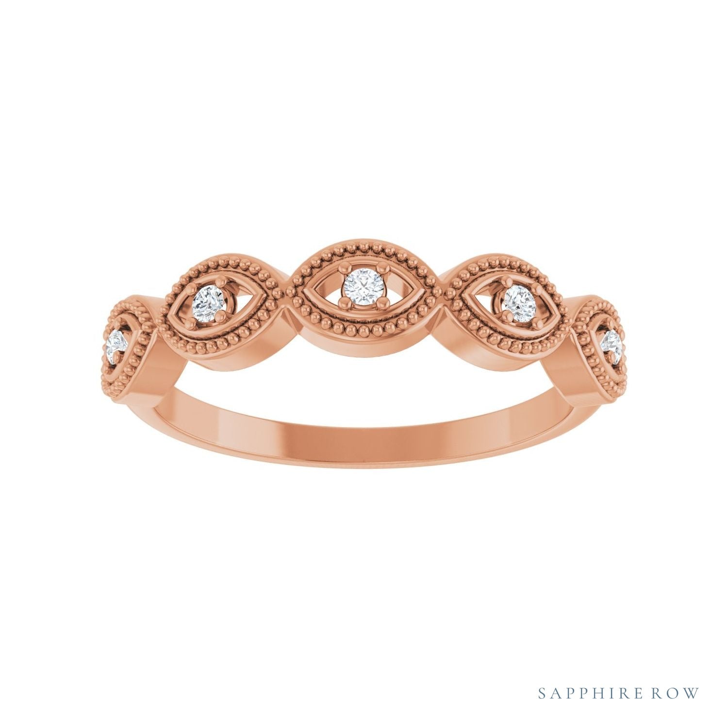 Sapphire Row Natural Diamond Evil Eye Stackable Ring - 14K Rose Gold (view 3)