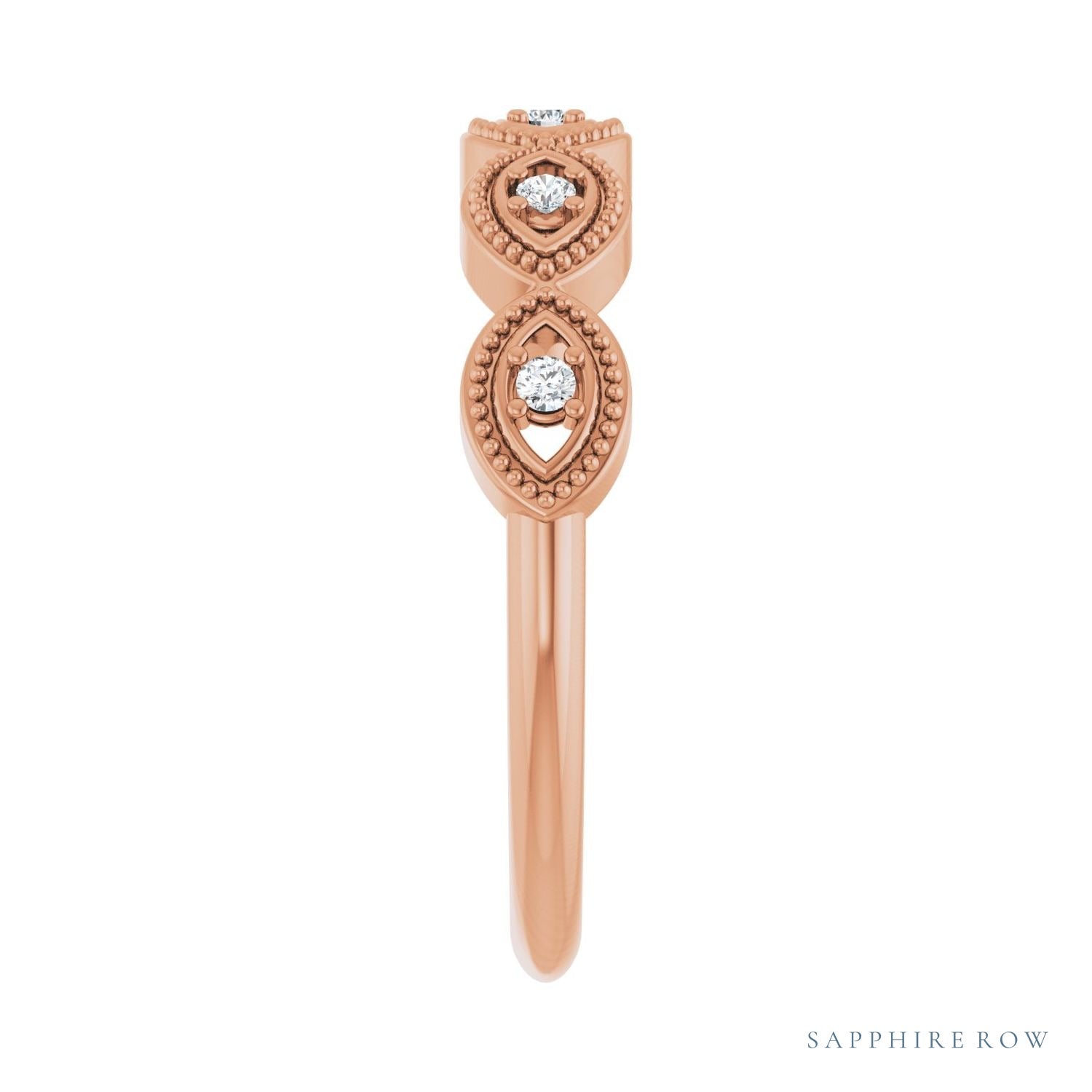 Sapphire Row Natural Diamond Evil Eye Stackable Ring - 14K Rose Gold (view 4)