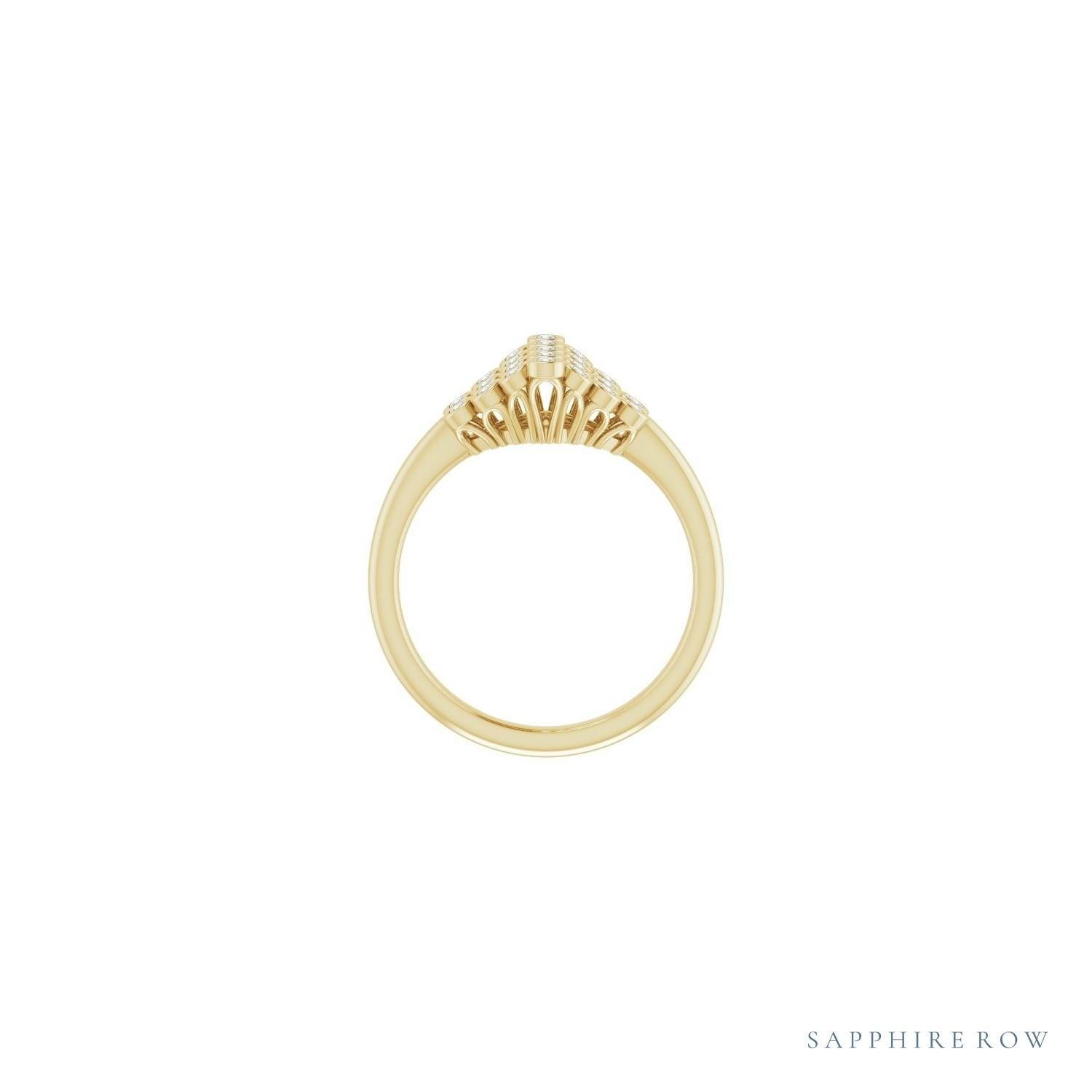 Sapphire Row Natural Diamond Bezel-Set Cluster Ring - 14K Yellow Gold (view 2)