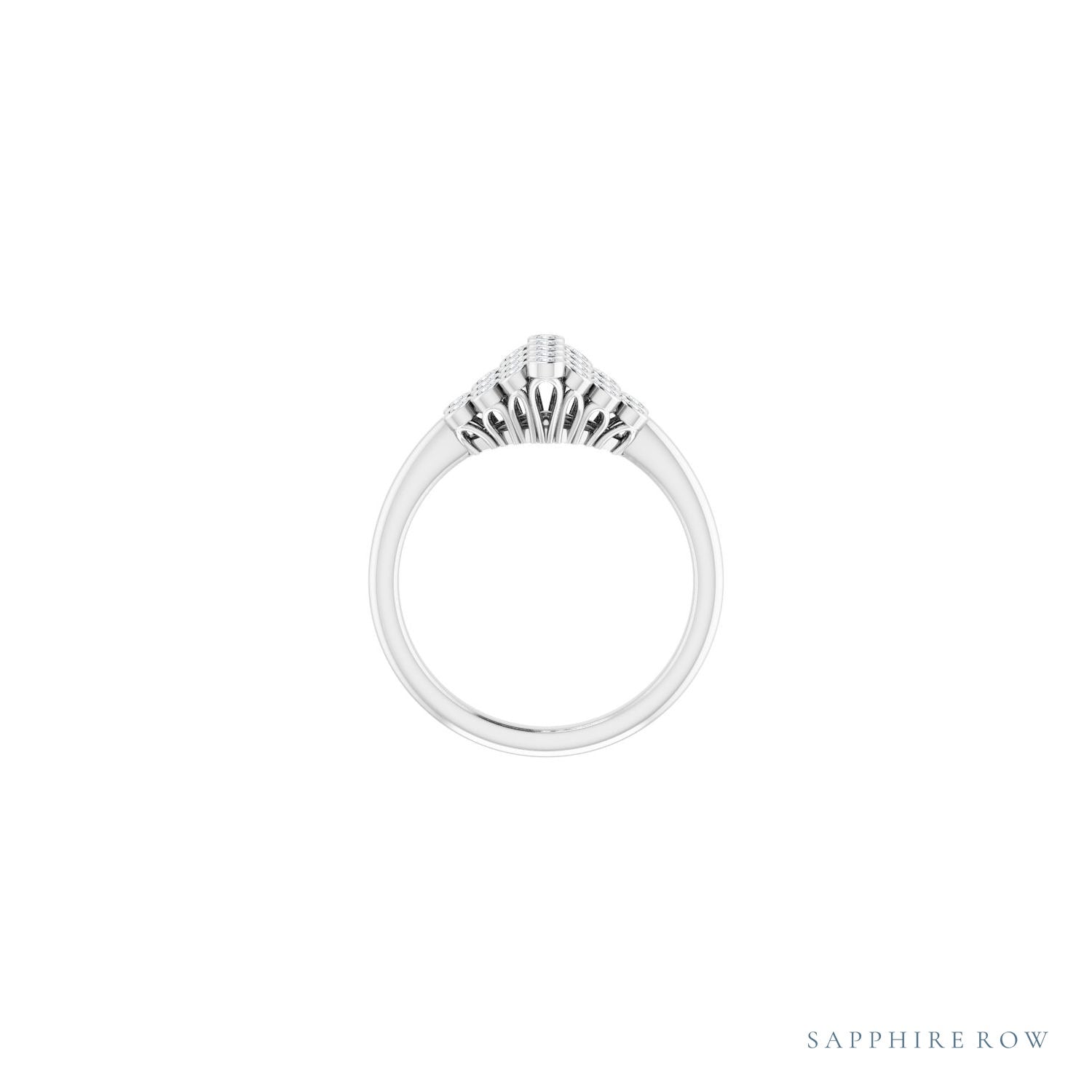 Sapphire Row Natural Diamond Bezel-Set Cluster Ring - 14K White Gold (view 2)