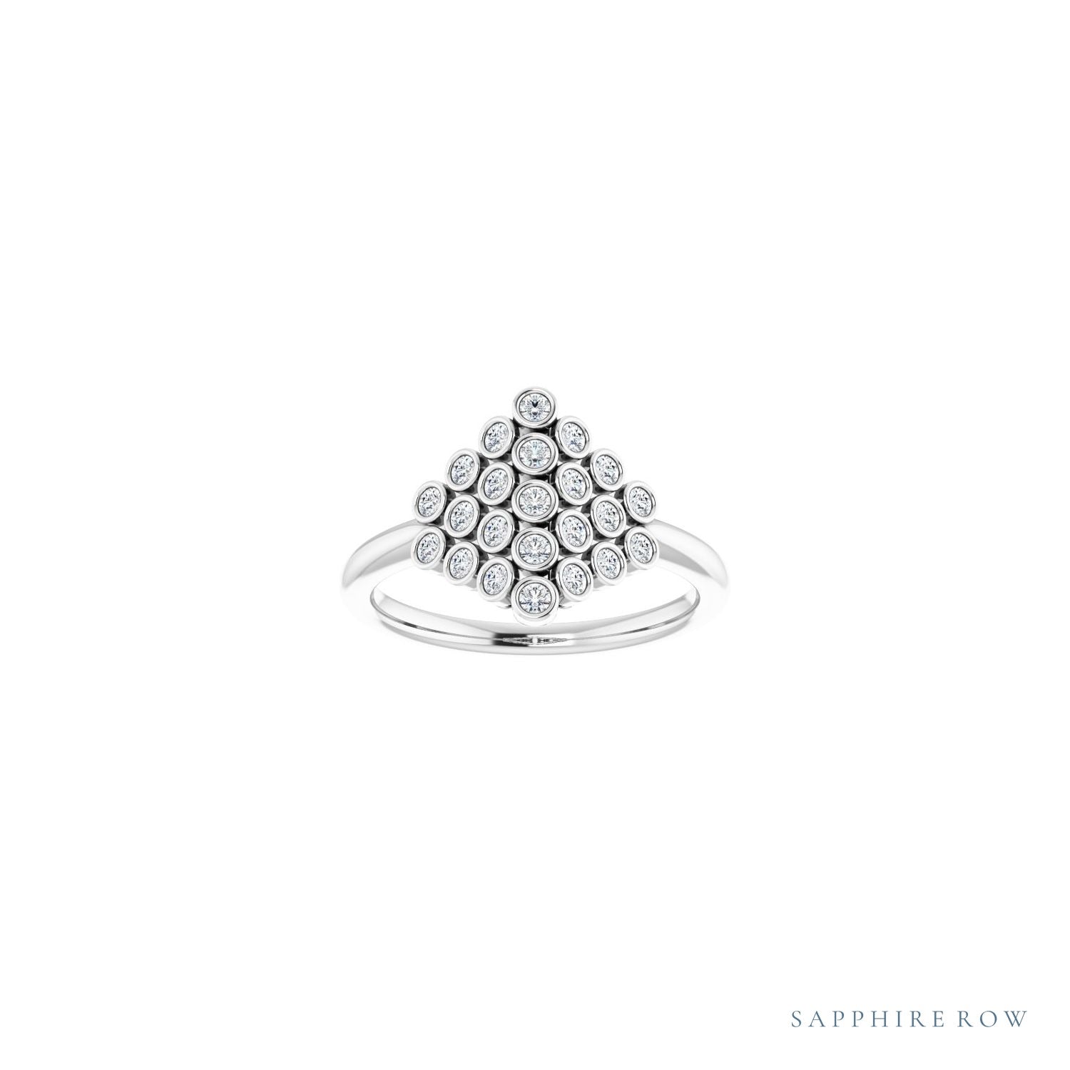 Sapphire Row Natural Diamond Bezel-Set Cluster Ring - 14K White Gold (view 3)
