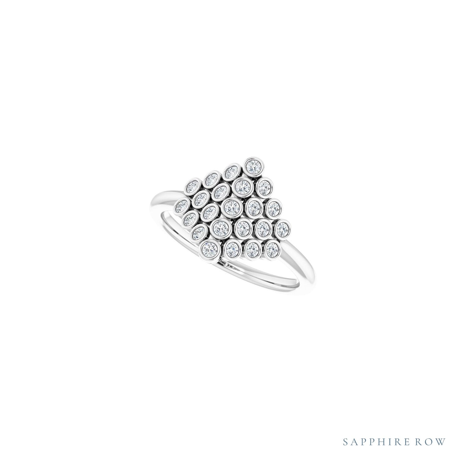 Sapphire Row Natural Diamond Bezel-Set Cluster Ring - 14K White Gold (view 5)