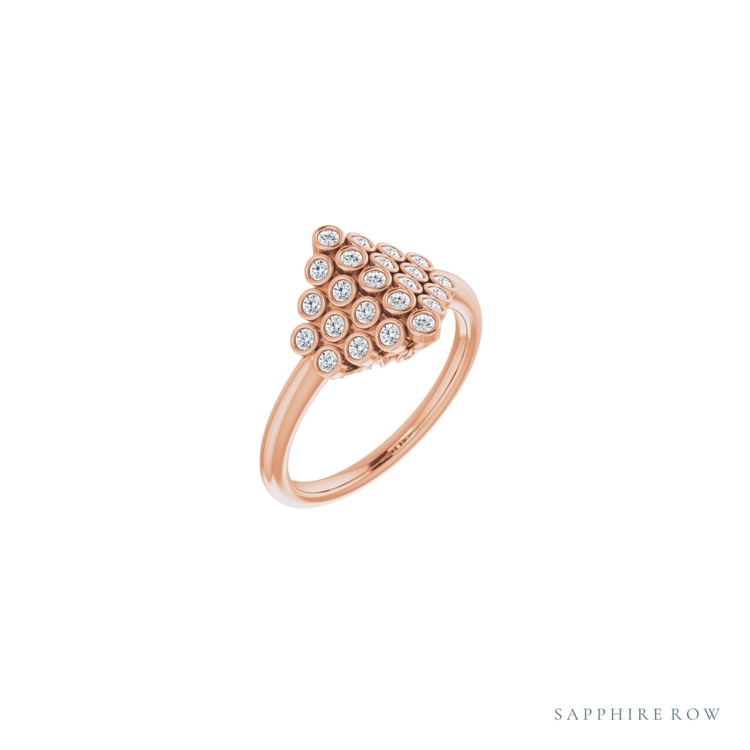 Sapphire Row Natural Diamond Bezel-Set Cluster Ring - 14K Rose Gold