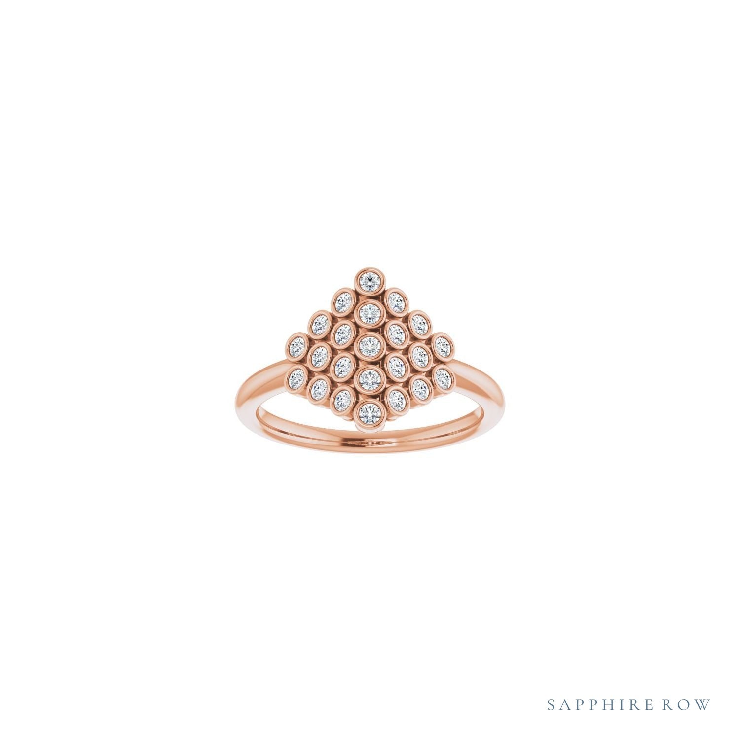 Sapphire Row Natural Diamond Bezel-Set Cluster Ring - 14K Rose Gold (view 3)