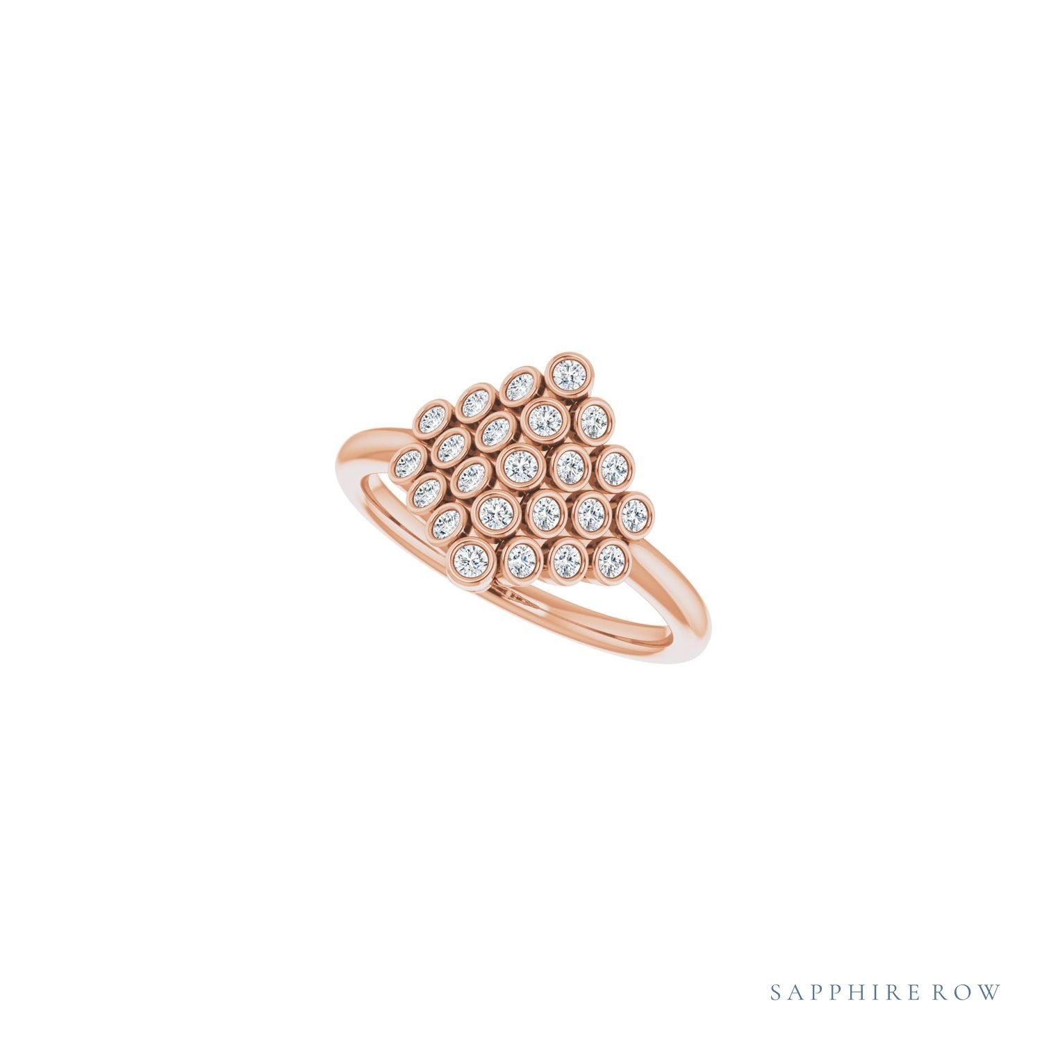 Sapphire Row Natural Diamond Bezel-Set Cluster Ring - 14K Rose Gold (view 5)
