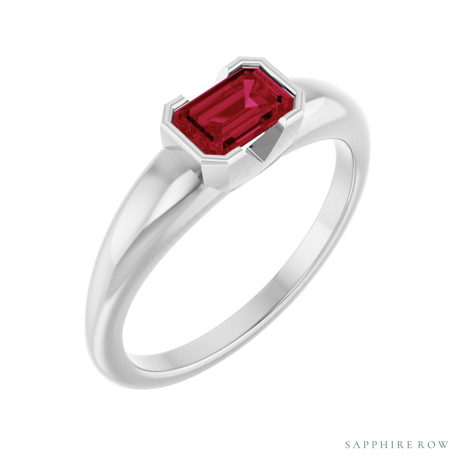 Sapphire Row Lab-Grown Emerald-Cut Gemstone Stacking Ring - Ruby, Platinum