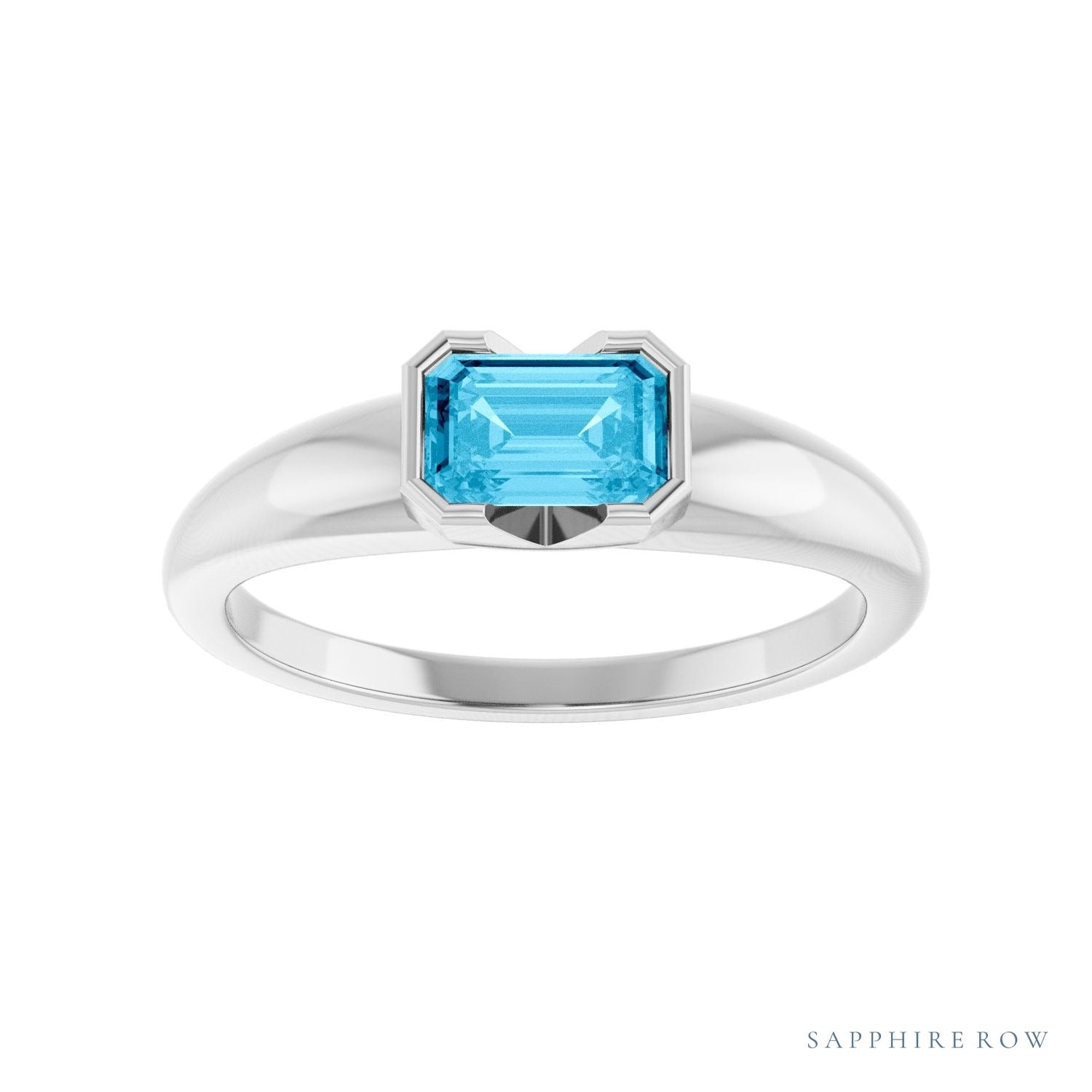 Sapphire Row Lab-Grown Emerald-Cut Gemstone Stacking Ring - Aqua Sapphire, 14K White Gold (view 3)