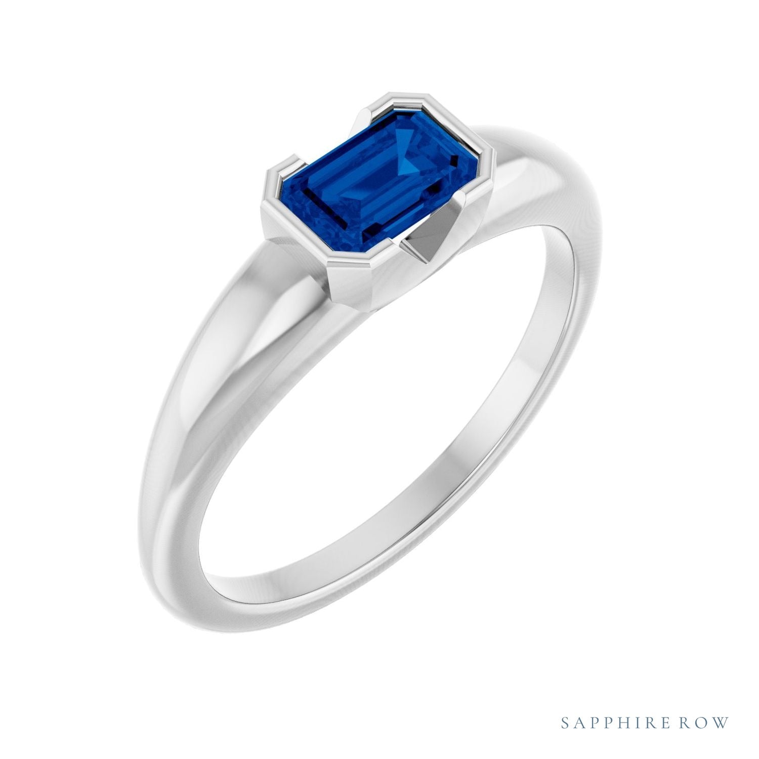 Sapphire Row Lab-Grown Emerald-Cut Gemstone Stacking Ring - Blue Sapphire, 14K White Gold