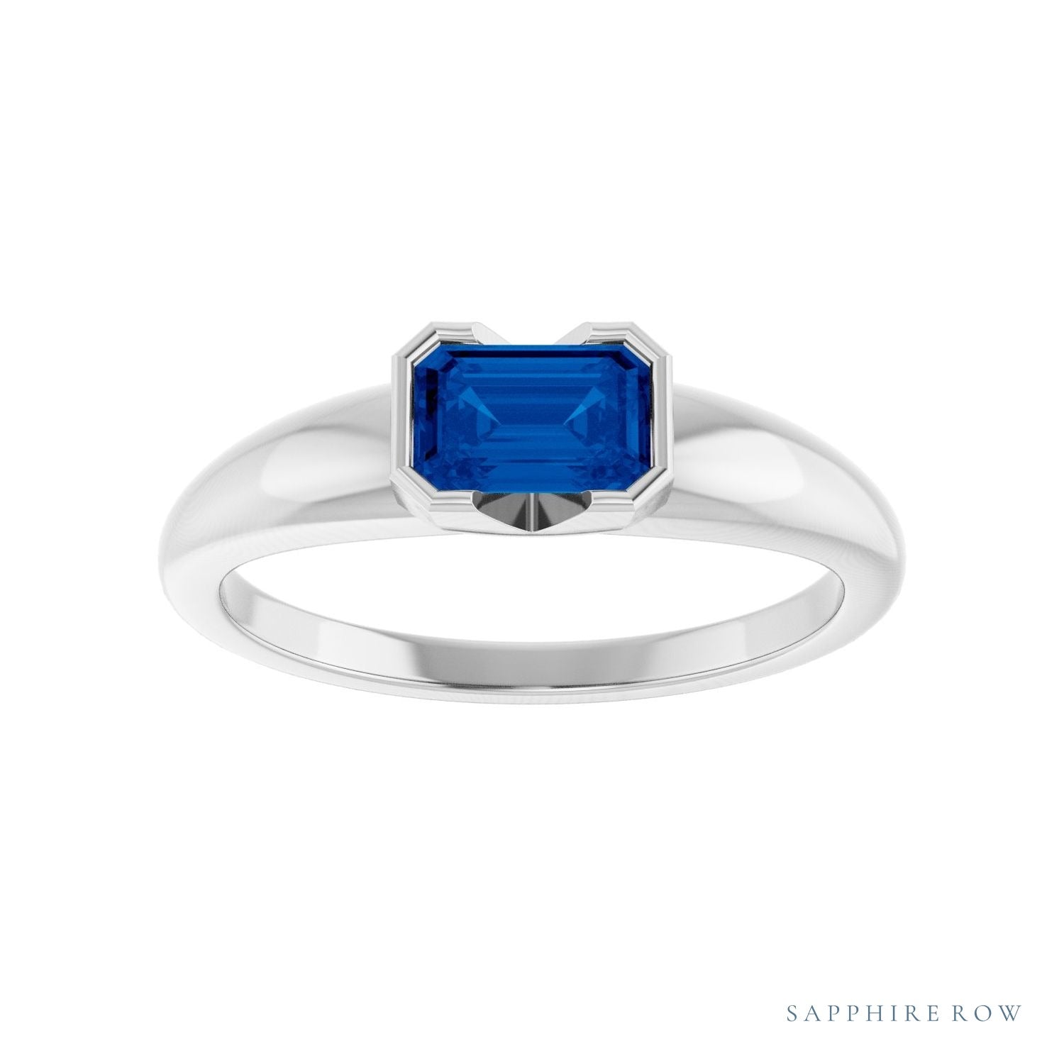 Sapphire Row Lab-Grown Emerald-Cut Gemstone Stacking Ring - Blue Sapphire, 14K White Gold (view 3)