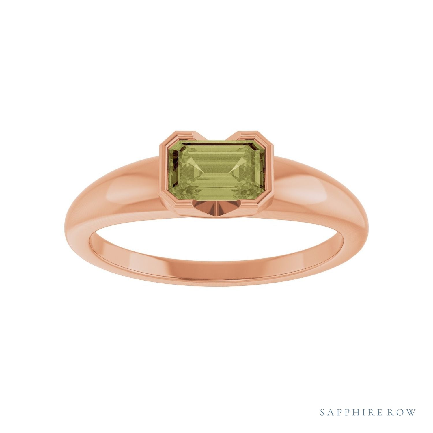 Sapphire Row Lab-Grown Emerald-Cut Gemstone Stacking Ring - Green Sapphire, 14K Rose Gold (view 3)