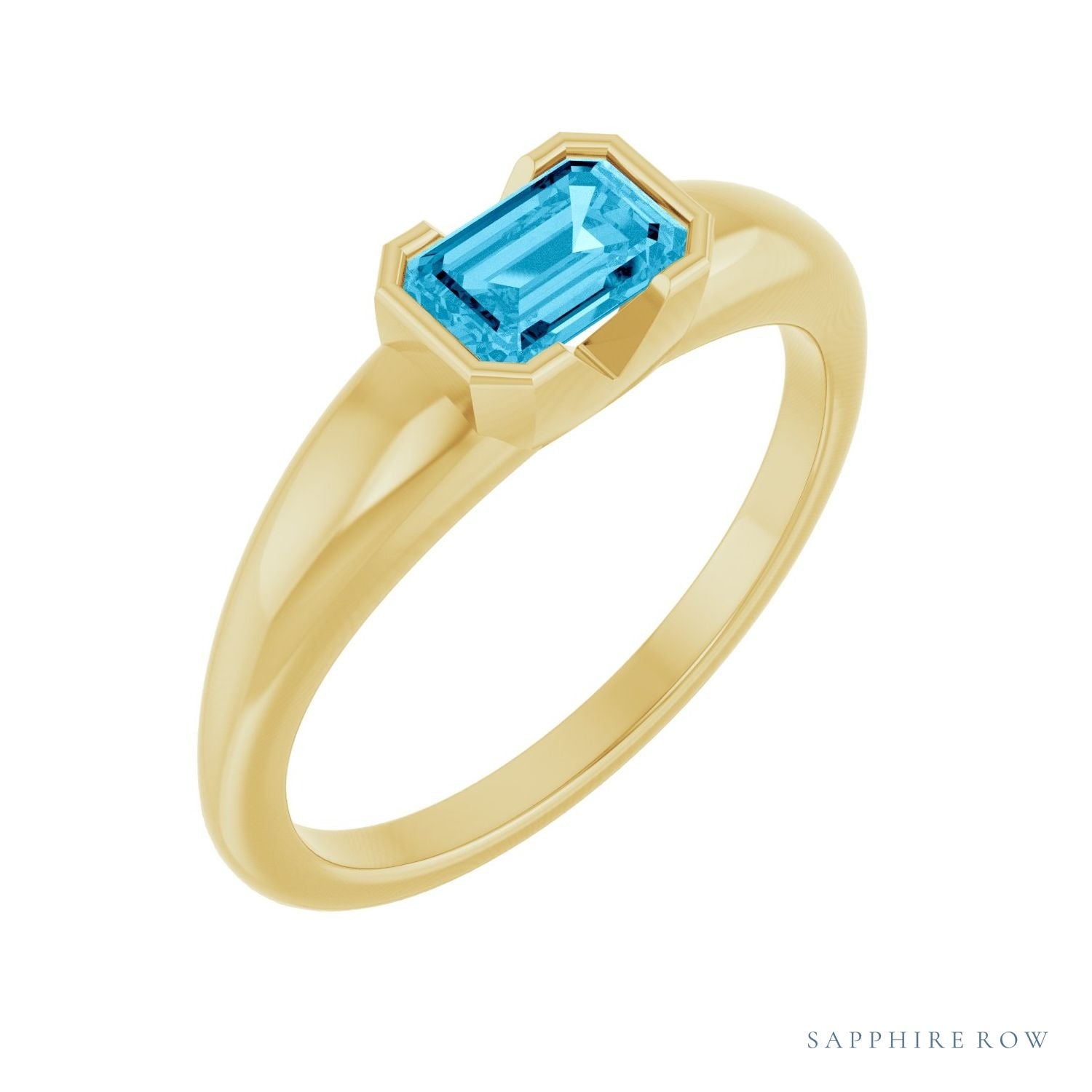 Sapphire Row Lab-Grown Emerald-Cut Gemstone Stacking Ring - Aqua Sapphire, 14K Yellow Gold