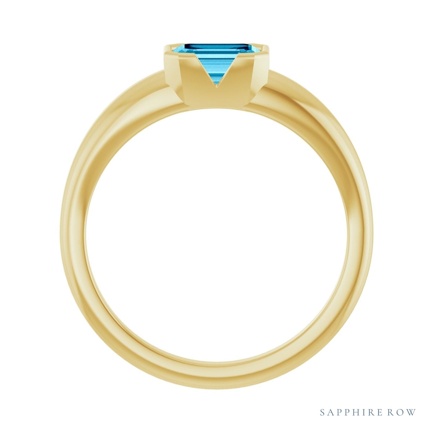 Sapphire Row Lab-Grown Emerald-Cut Gemstone Stacking Ring - Aqua Sapphire, 14K Yellow Gold (view 2)