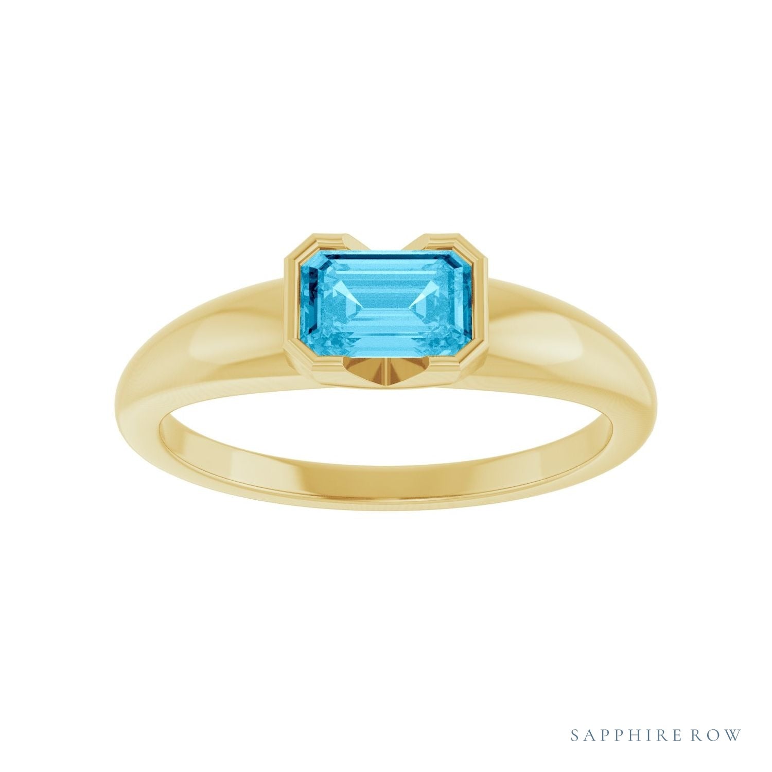 Sapphire Row Lab-Grown Emerald-Cut Gemstone Stacking Ring - Aqua Sapphire, 14K Yellow Gold (view 3)