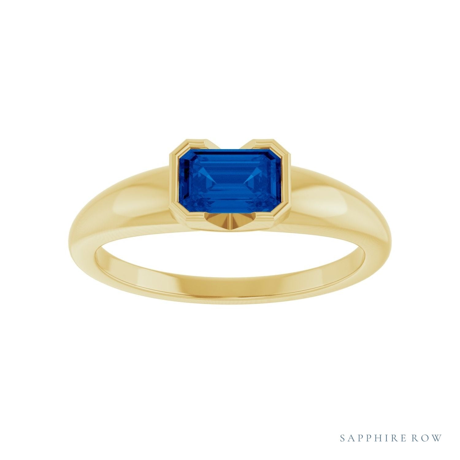 Sapphire Row Lab-Grown Emerald-Cut Gemstone Stacking Ring - Blue Sapphire, 14K Yellow Gold (view 3)
