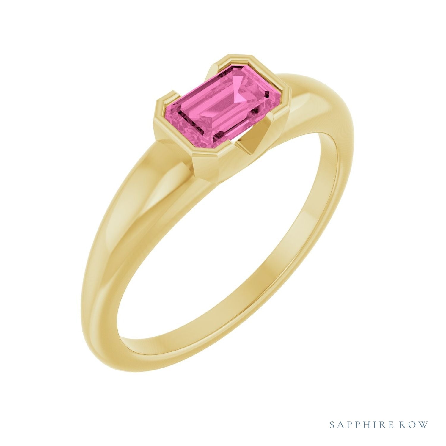 Sapphire Row Lab-Grown Emerald-Cut Gemstone Stacking Ring - Pink Sapphire, 14K Yellow Gold