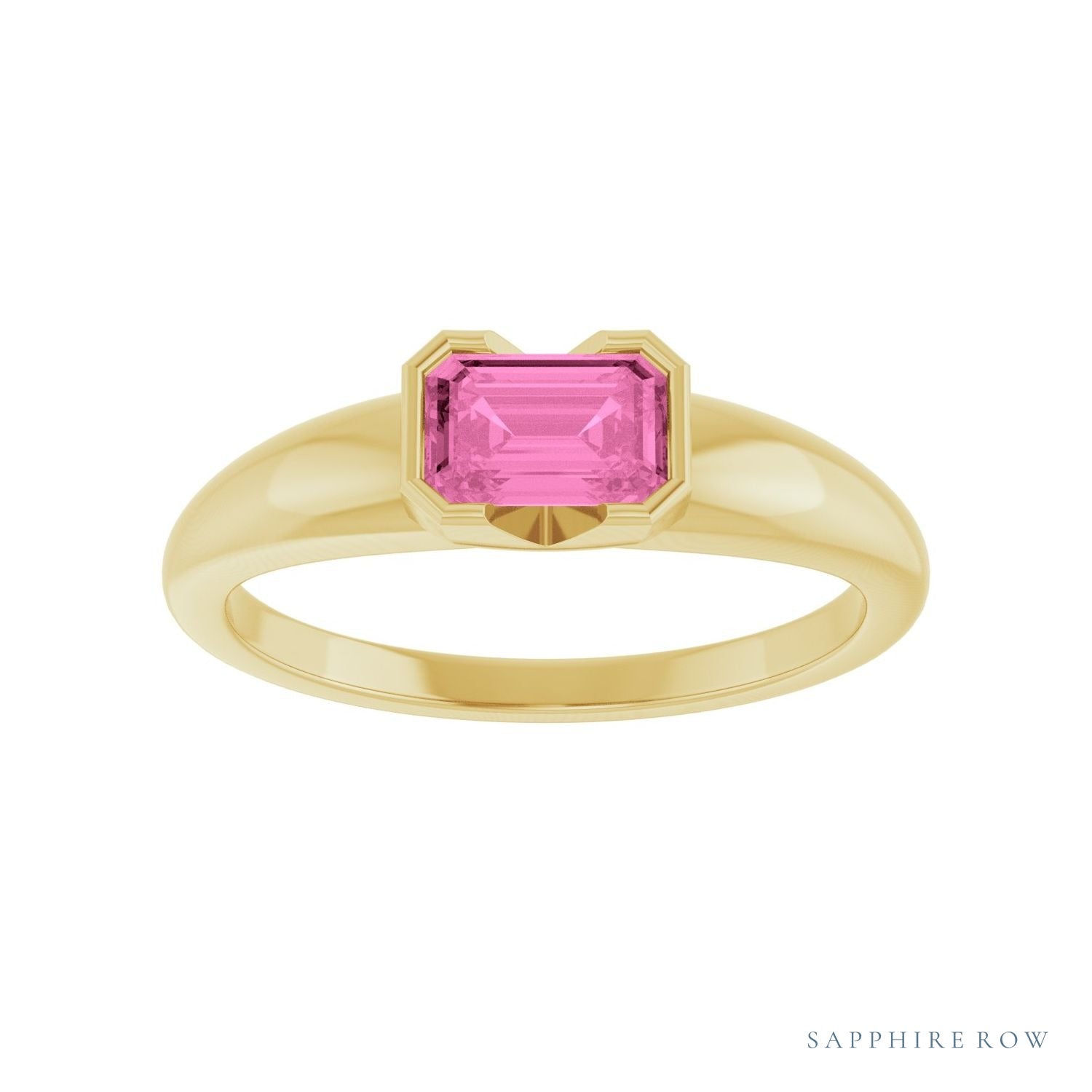 Sapphire Row Lab-Grown Emerald-Cut Gemstone Stacking Ring - Pink Sapphire, 14K Yellow Gold (view 3)